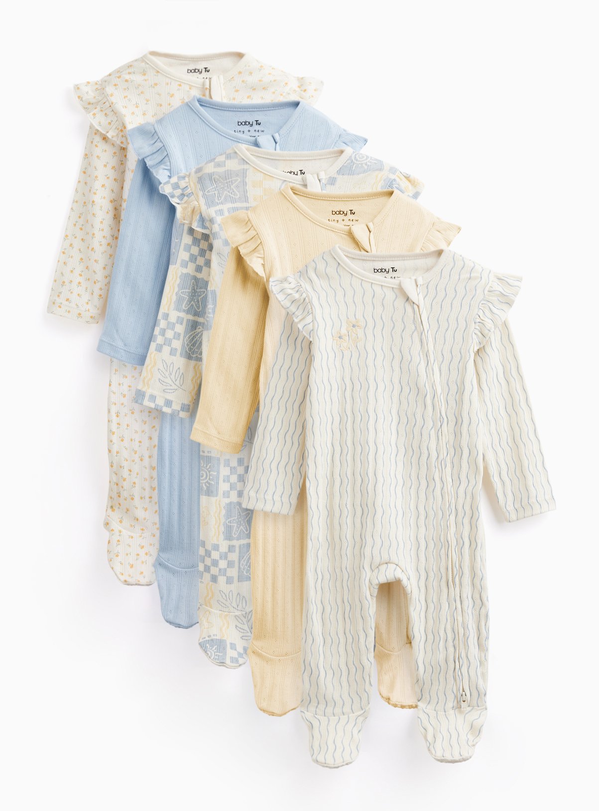 Seashell Print Sleepsuits 5 Pack Newborn