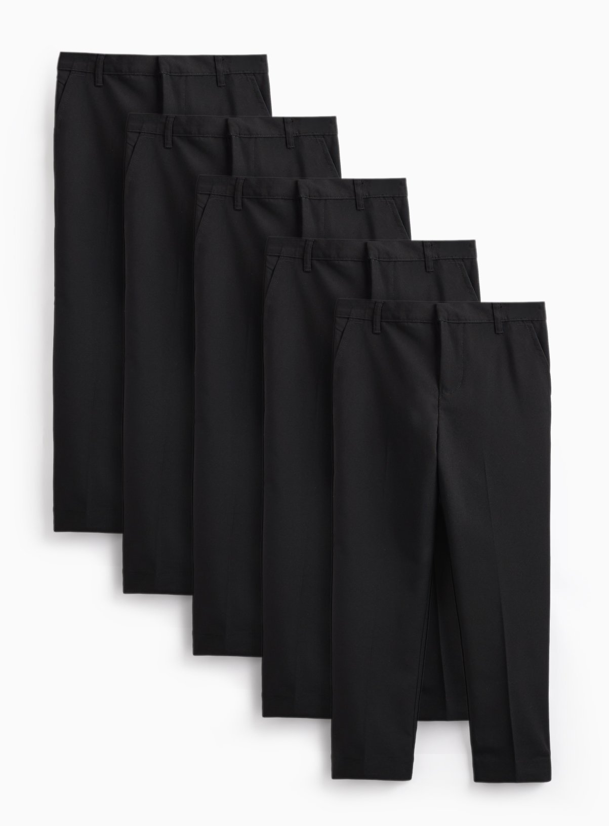 5 Pack Black Woven Trousers with Reinforced Knees & Extendable Hem 8 years