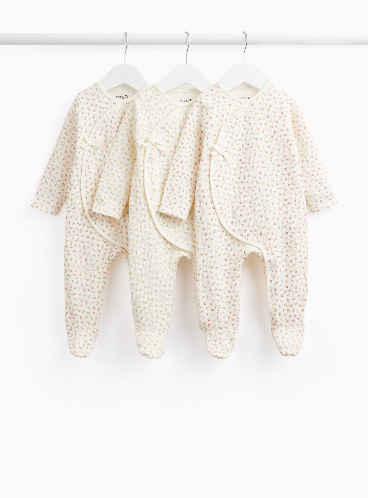 Cream Ditsy Floral Print Wrap Front Sleepsuits 3 Pack