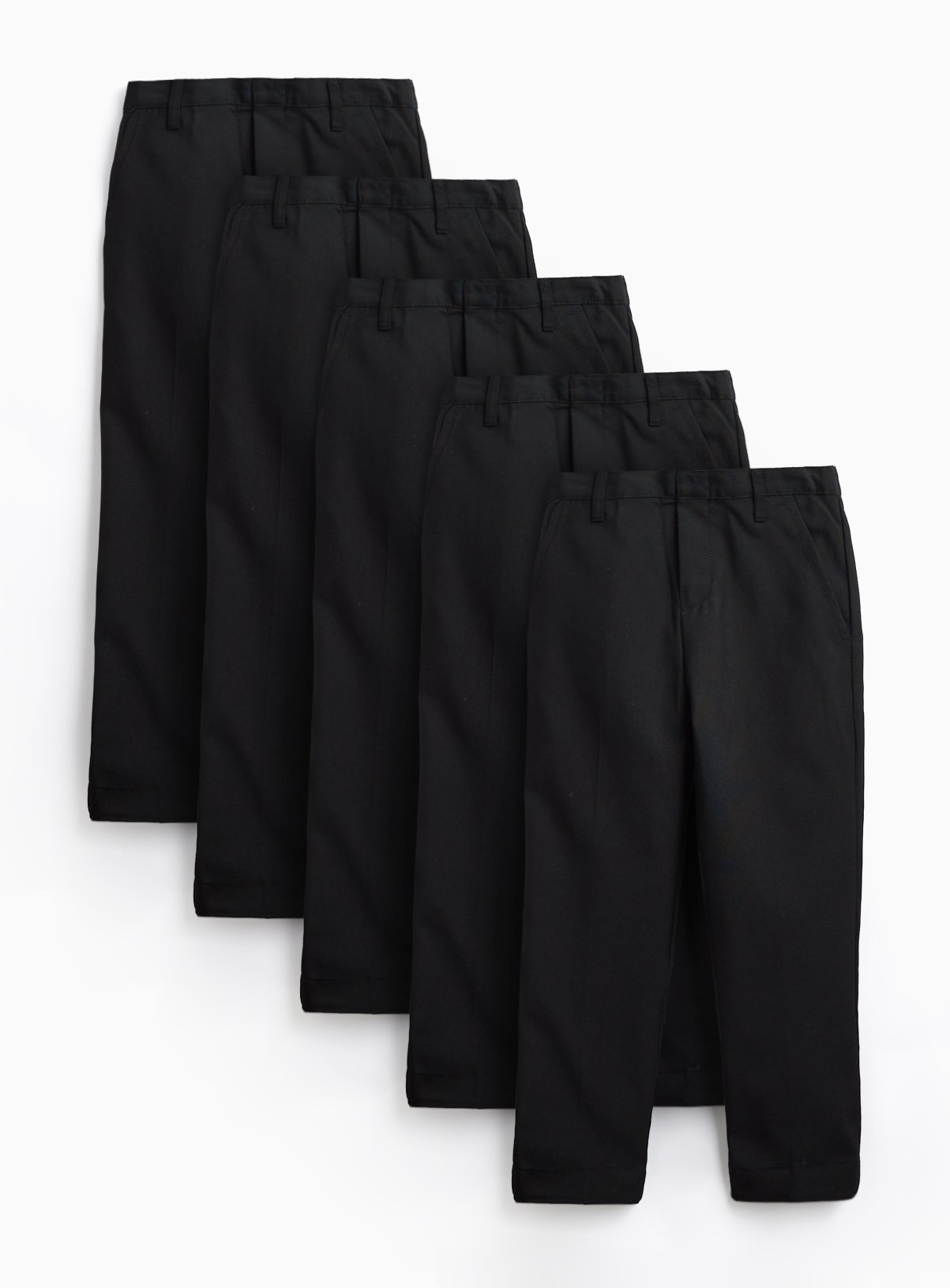 5 Pack Black Woven Trousers with Reinforced Knees & Extendable Hem 6 years