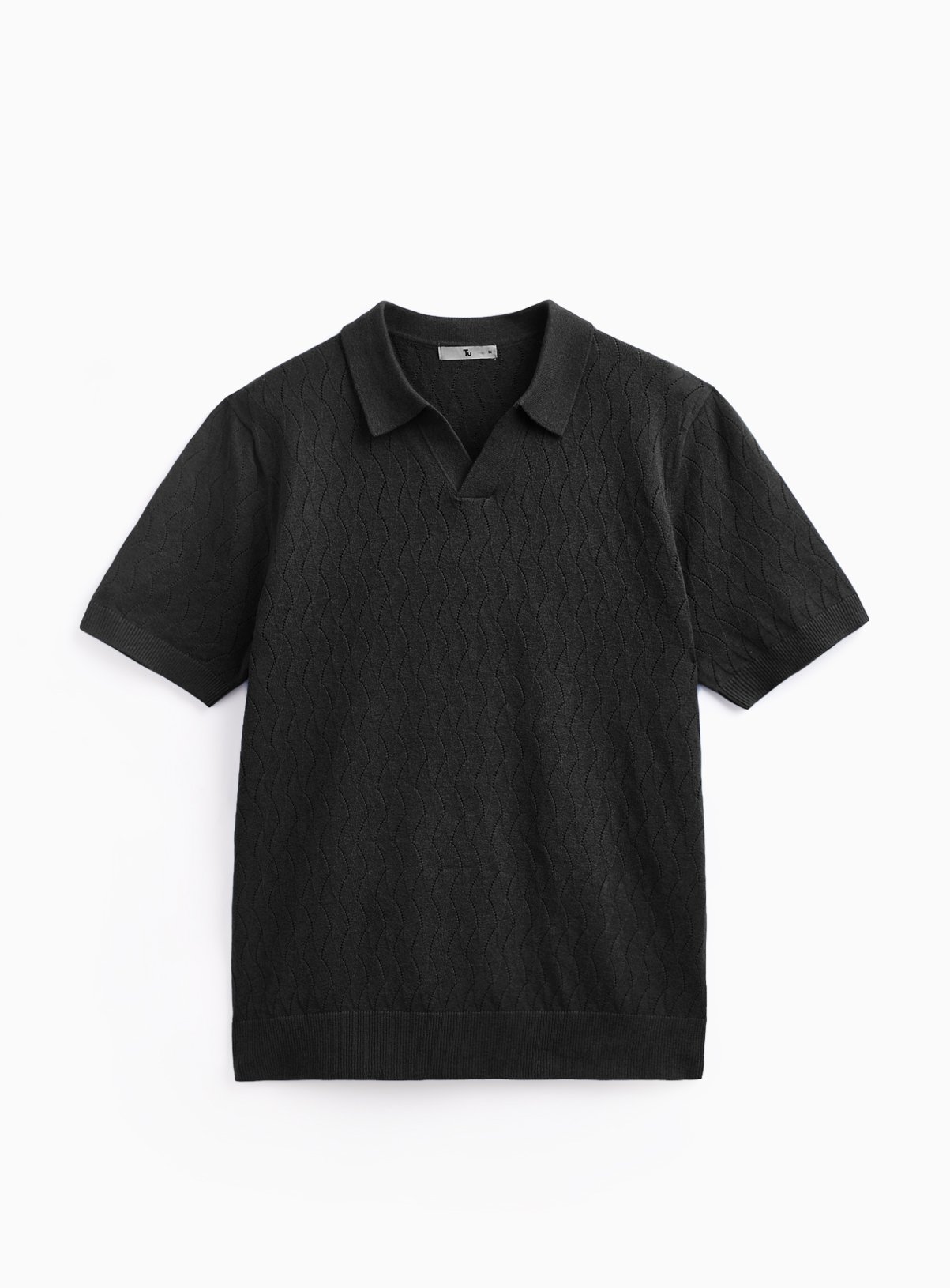 Textured Pointelle Revere Neck Polo Shirt 