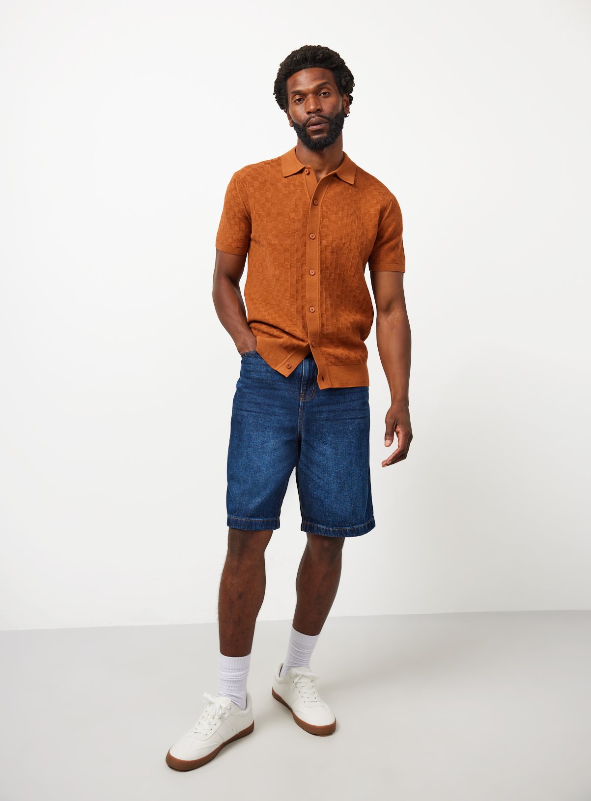 Textured Box Stitch Button Through Polo 