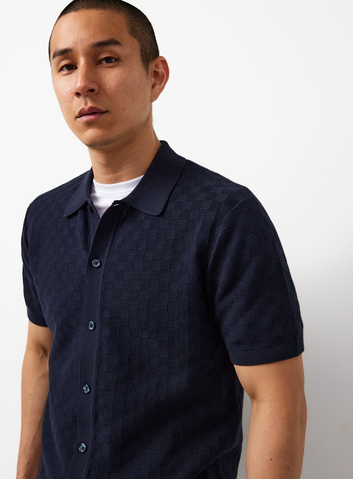 Textured Box Stitch Button Through Polo 