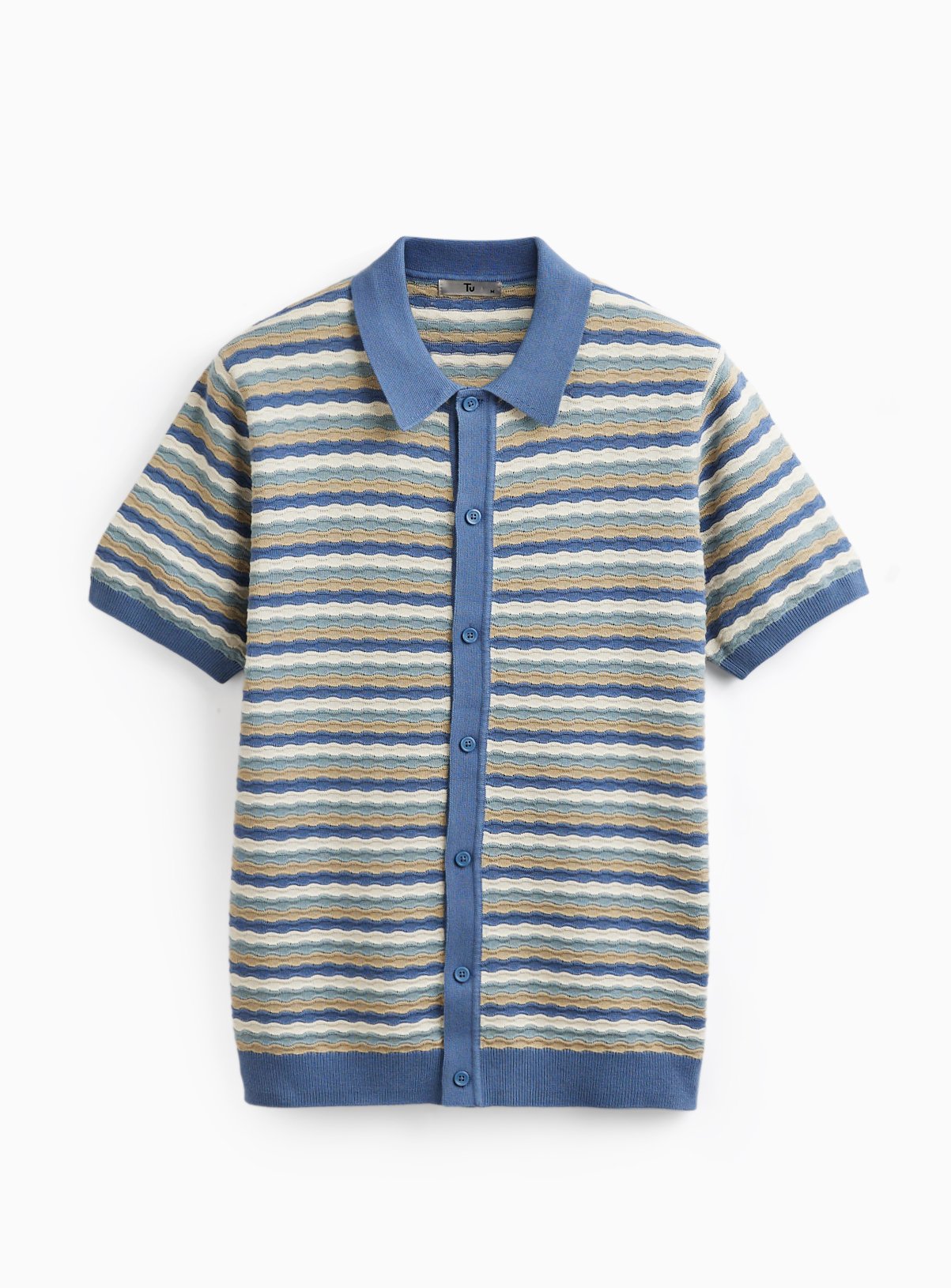 Textured Wavy Stitch Button Through Polo 