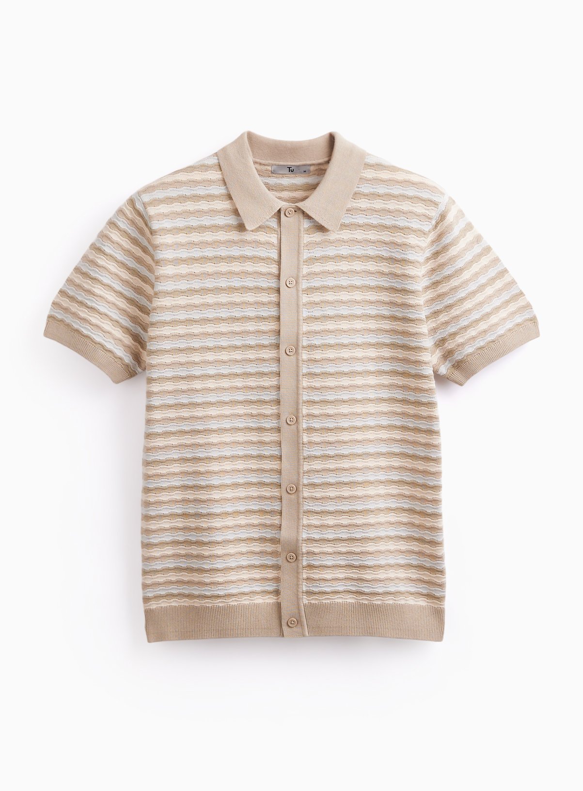 Textured Wavy Stitch Button Through Polo 