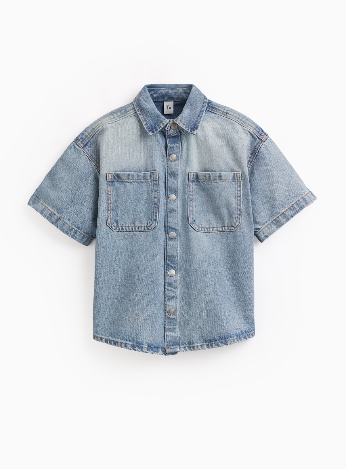 Blue Bleached Denim Short Sleeve Overshirt 12 years