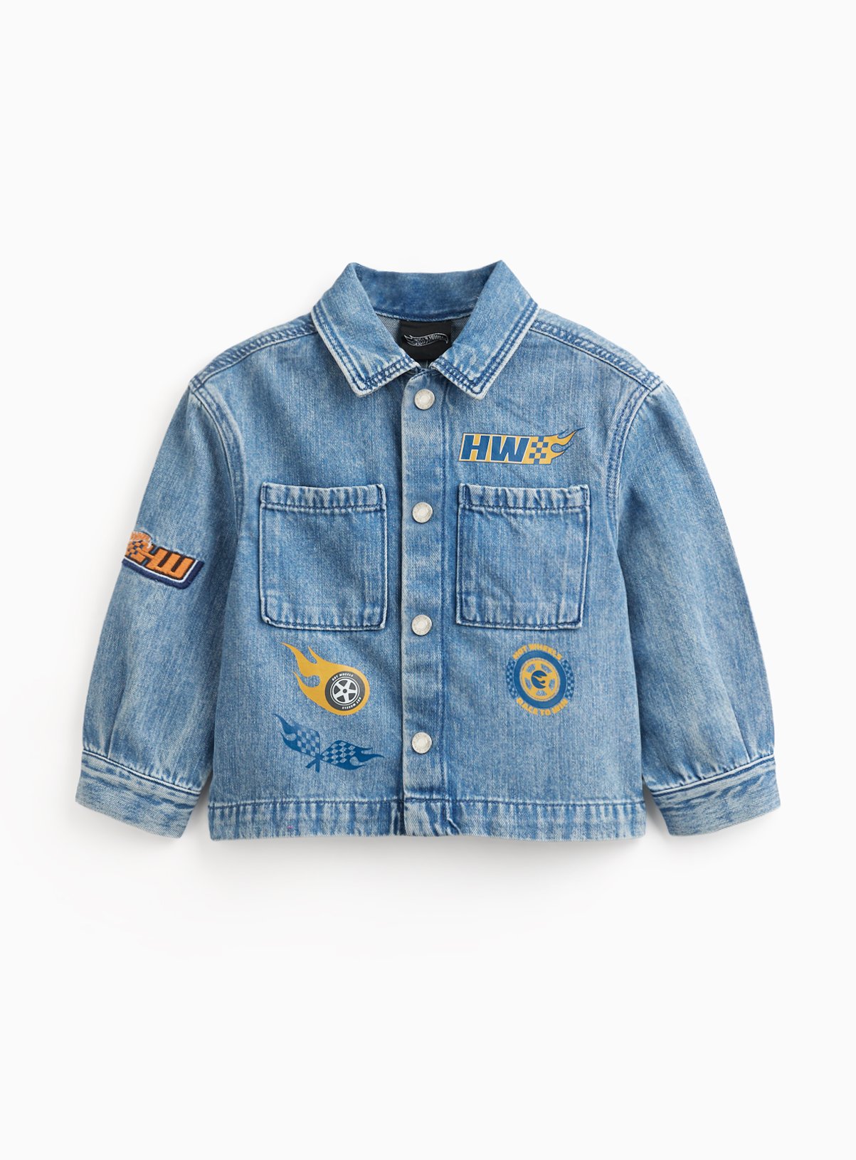 Blue Hot Wheels Print Denim Long Sleeve Shirt