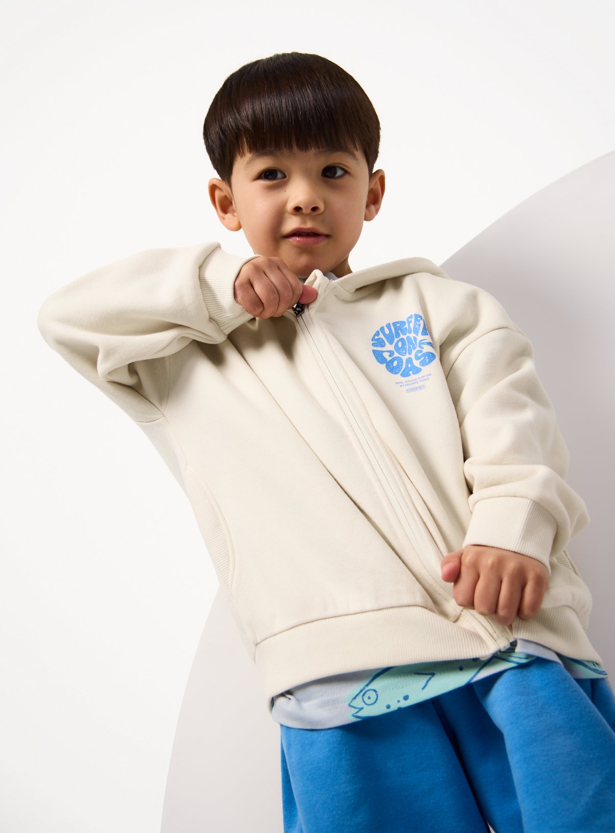 Cream Surfer Graphic Zip Through Hoodie