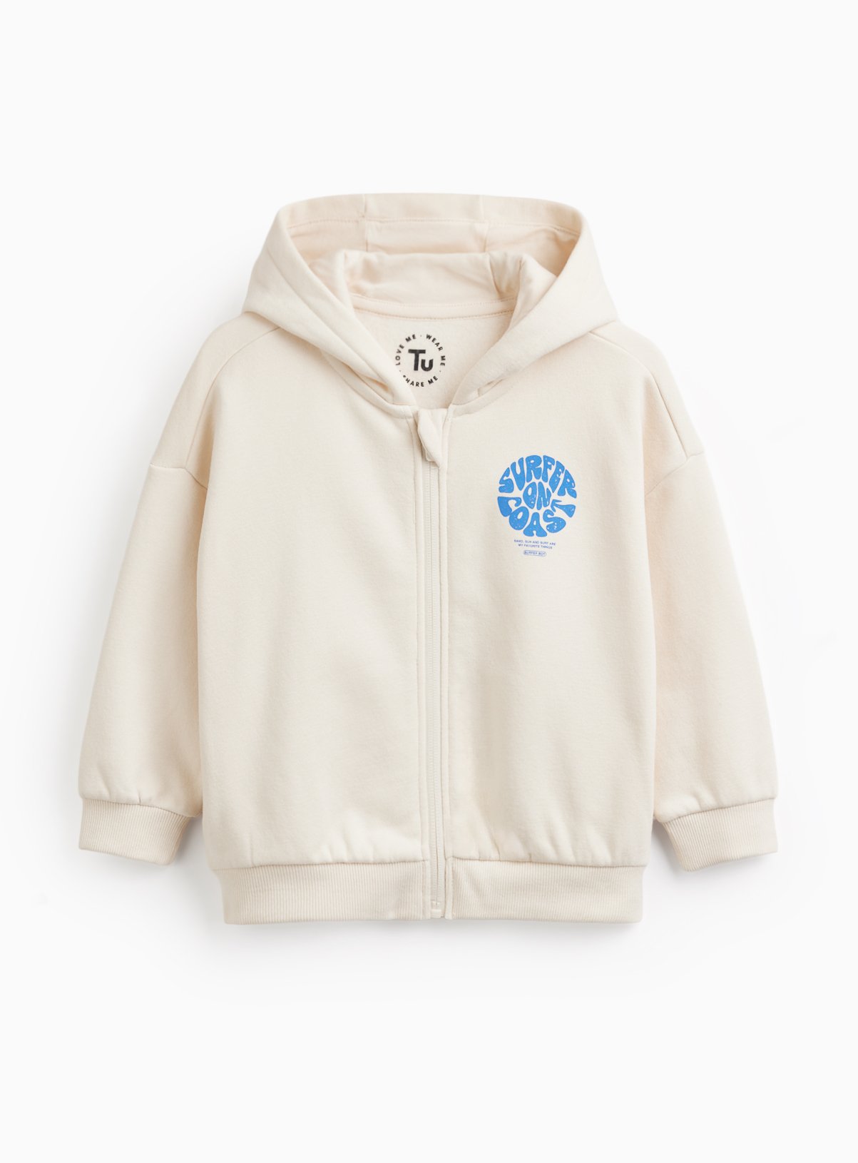 Cream Surfer Graphic Zip Through Hoodie 