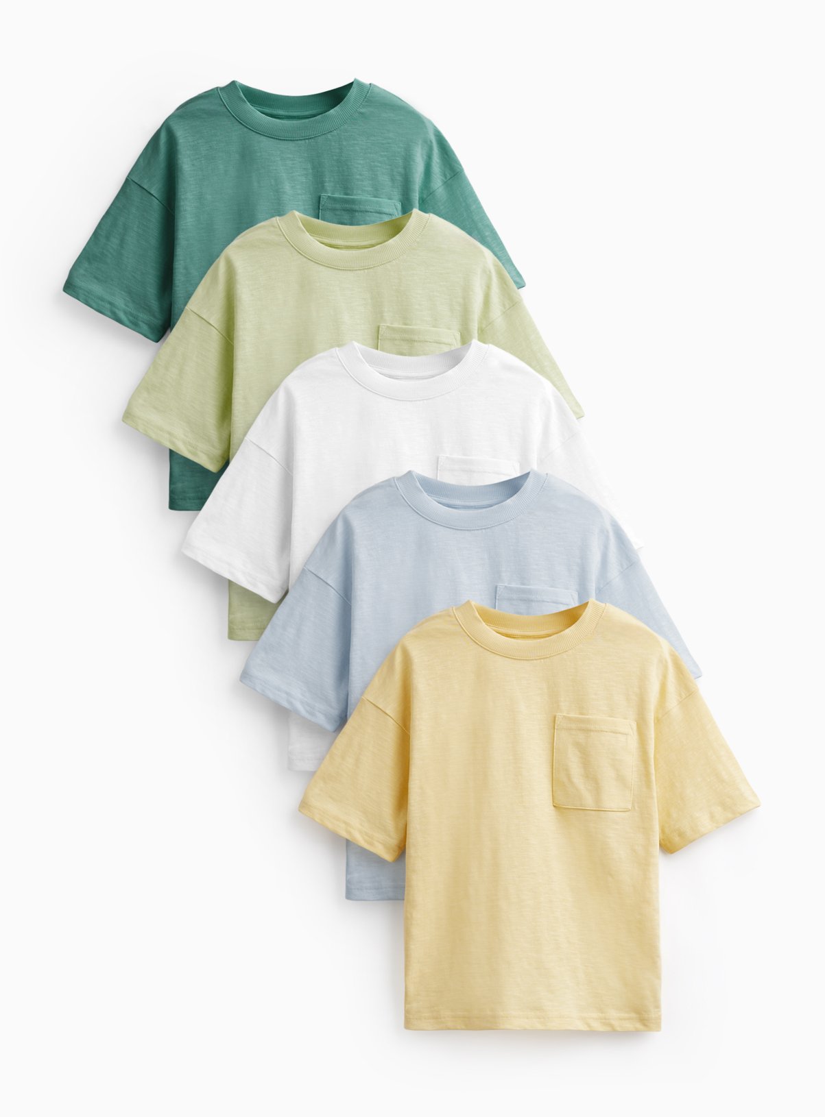 Green & Yellow Pocket Detail Sun Bleached T-Shirts 5 Pack 2-3 years