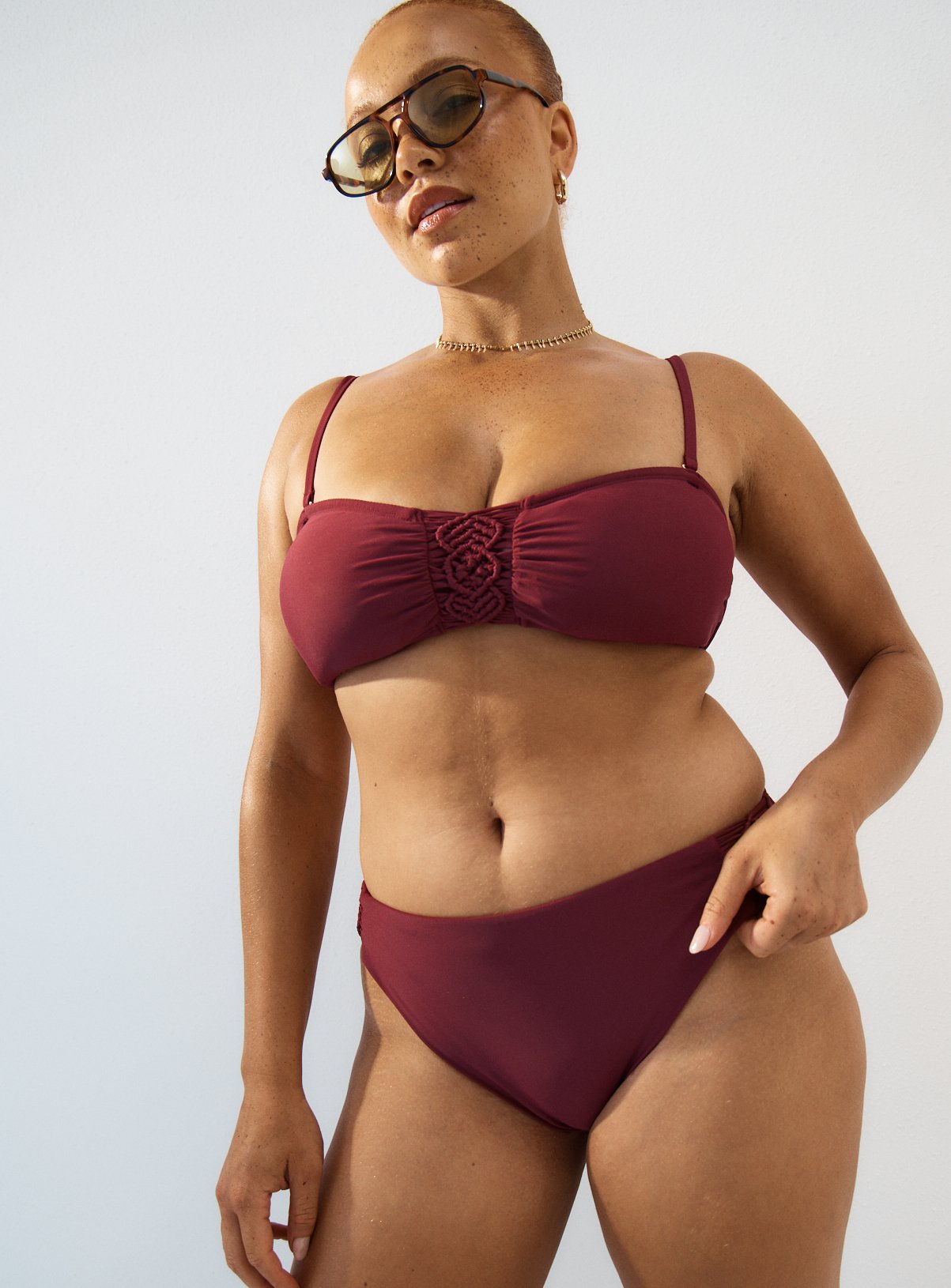 Berry Red Macrame High Waist Bikini Bottoms 