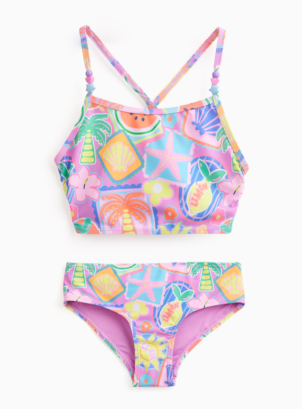 Pink Postcard Print Bikini Set 