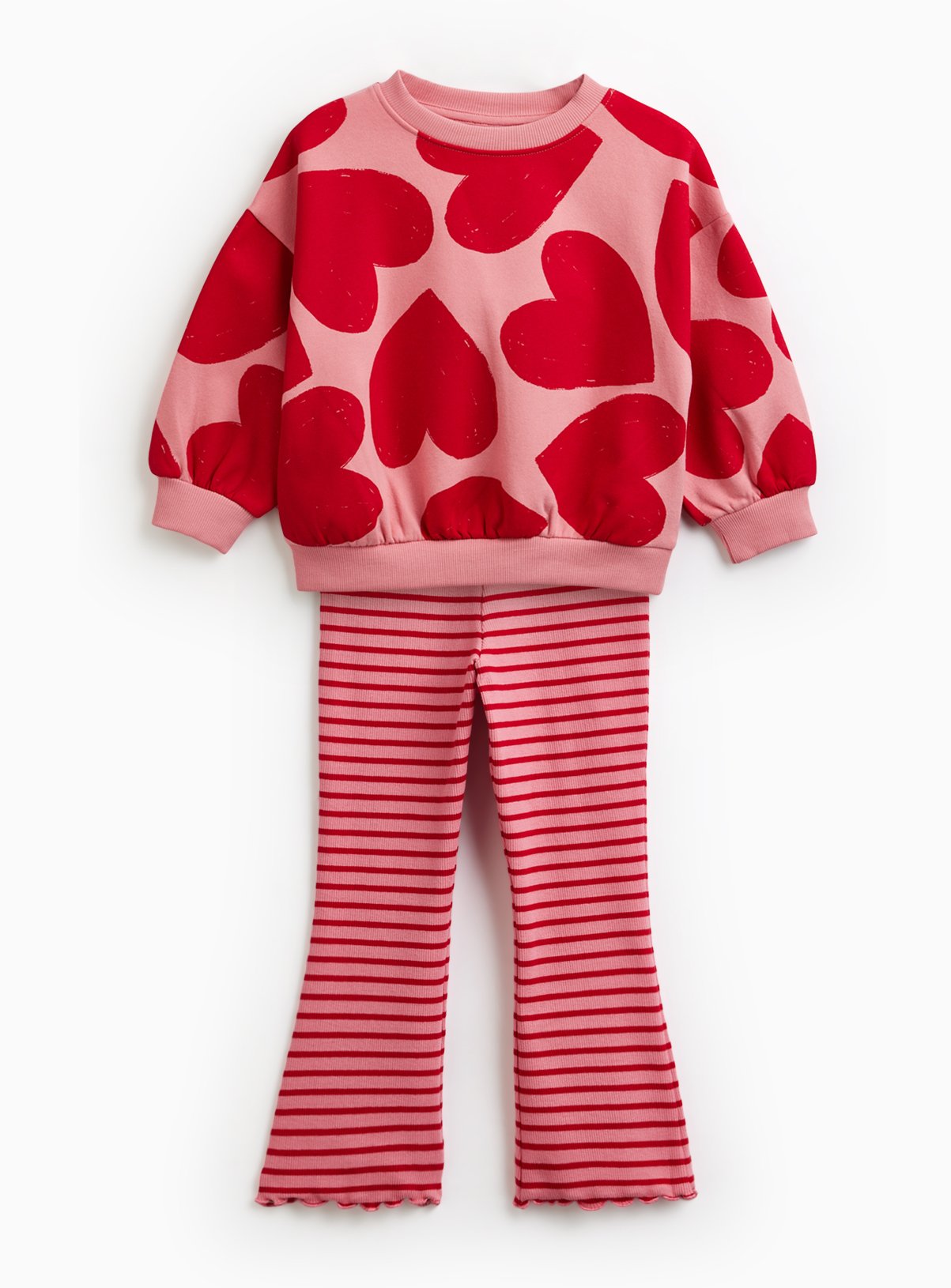 Red Heart Print Sweat & Flares Set