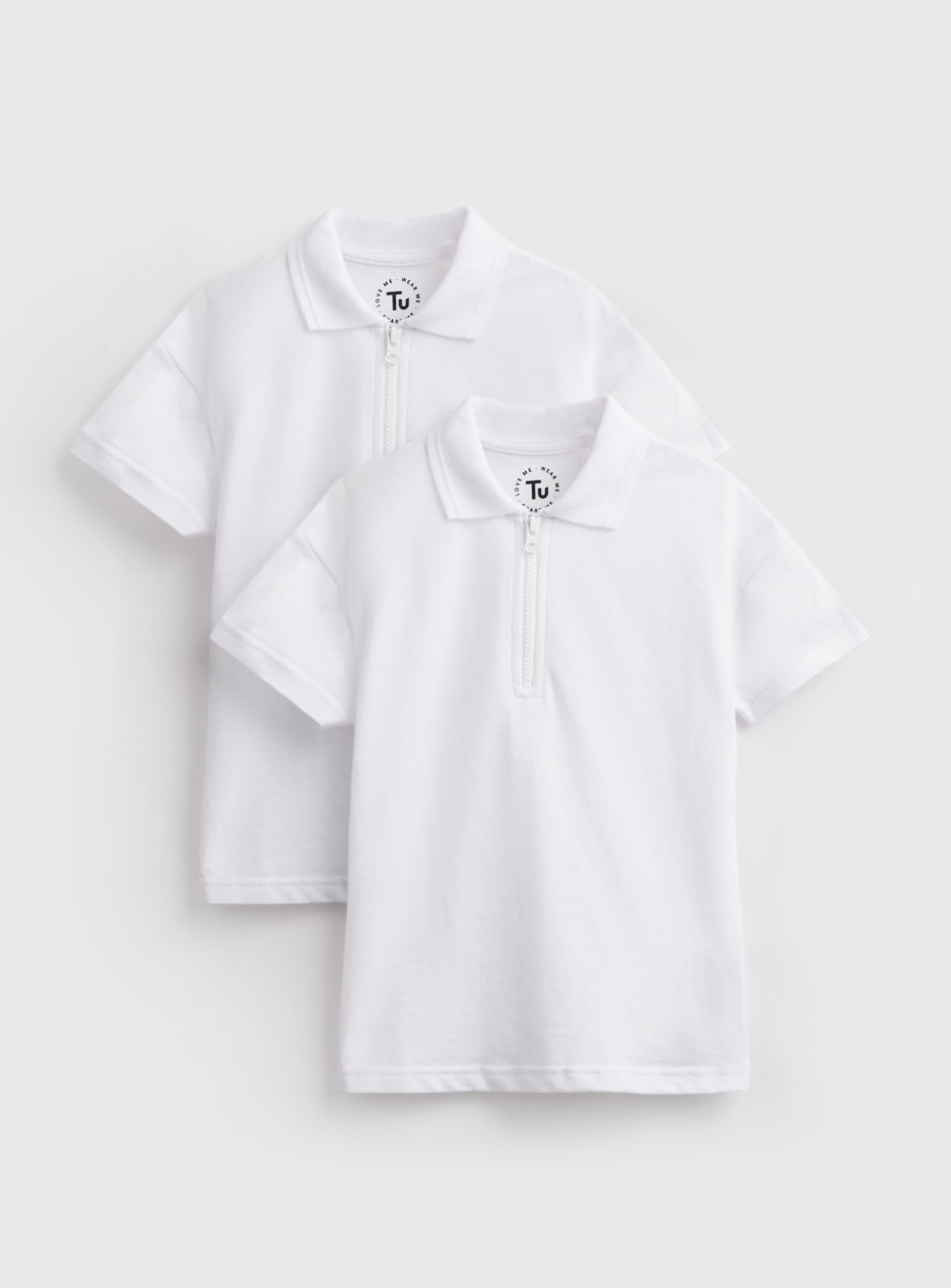 White Unisex Zip Collar Polo Shirts 2 Pack 6 years