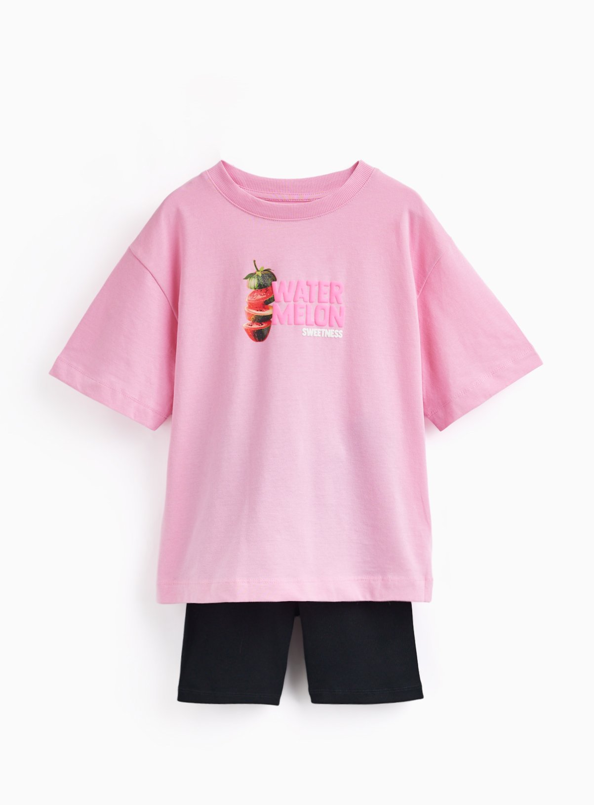 Pink Melon Graphic T-Shirt & Cycle Shorts Set 