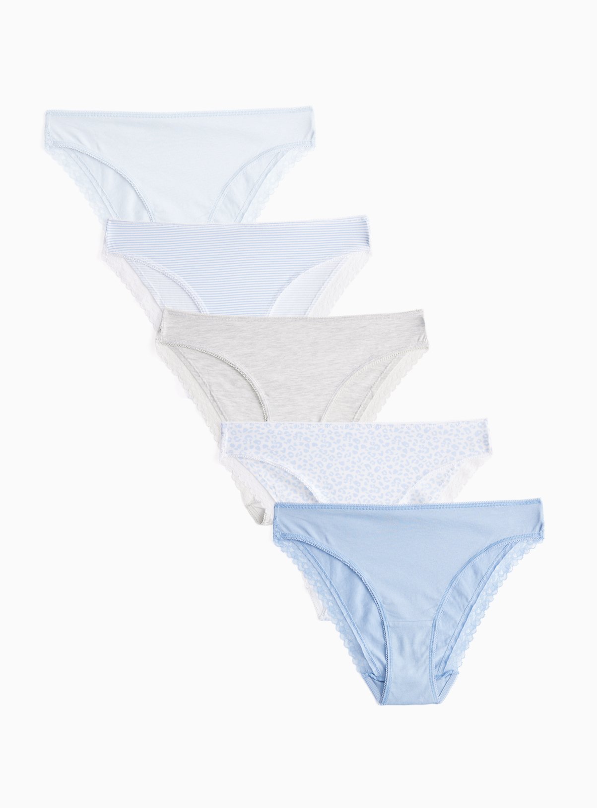 Blue Print Lace Detail Brazilian Knickers 5 Pack 