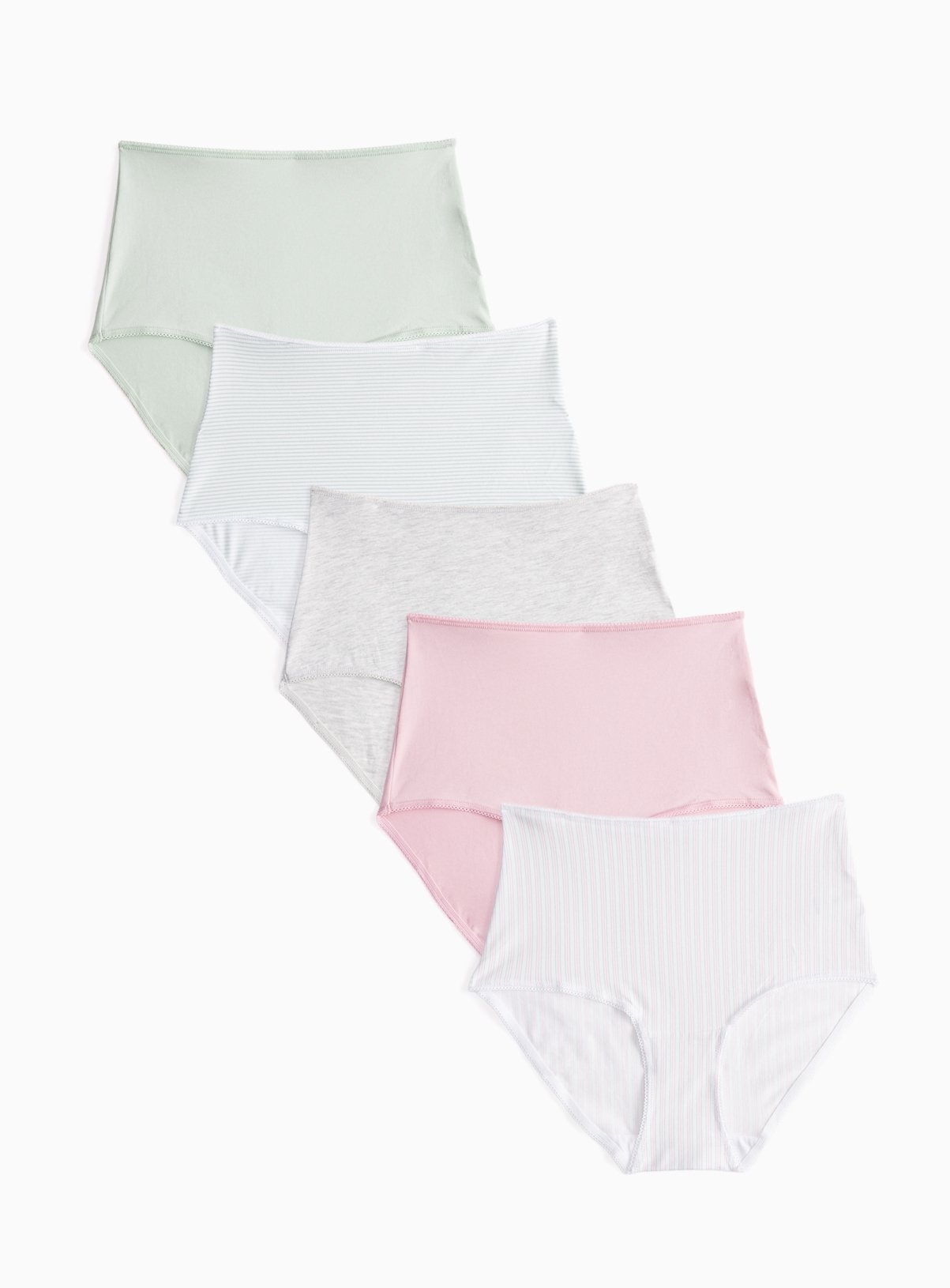 Green Stripe Print Full Brief Knickers 5 Pack 