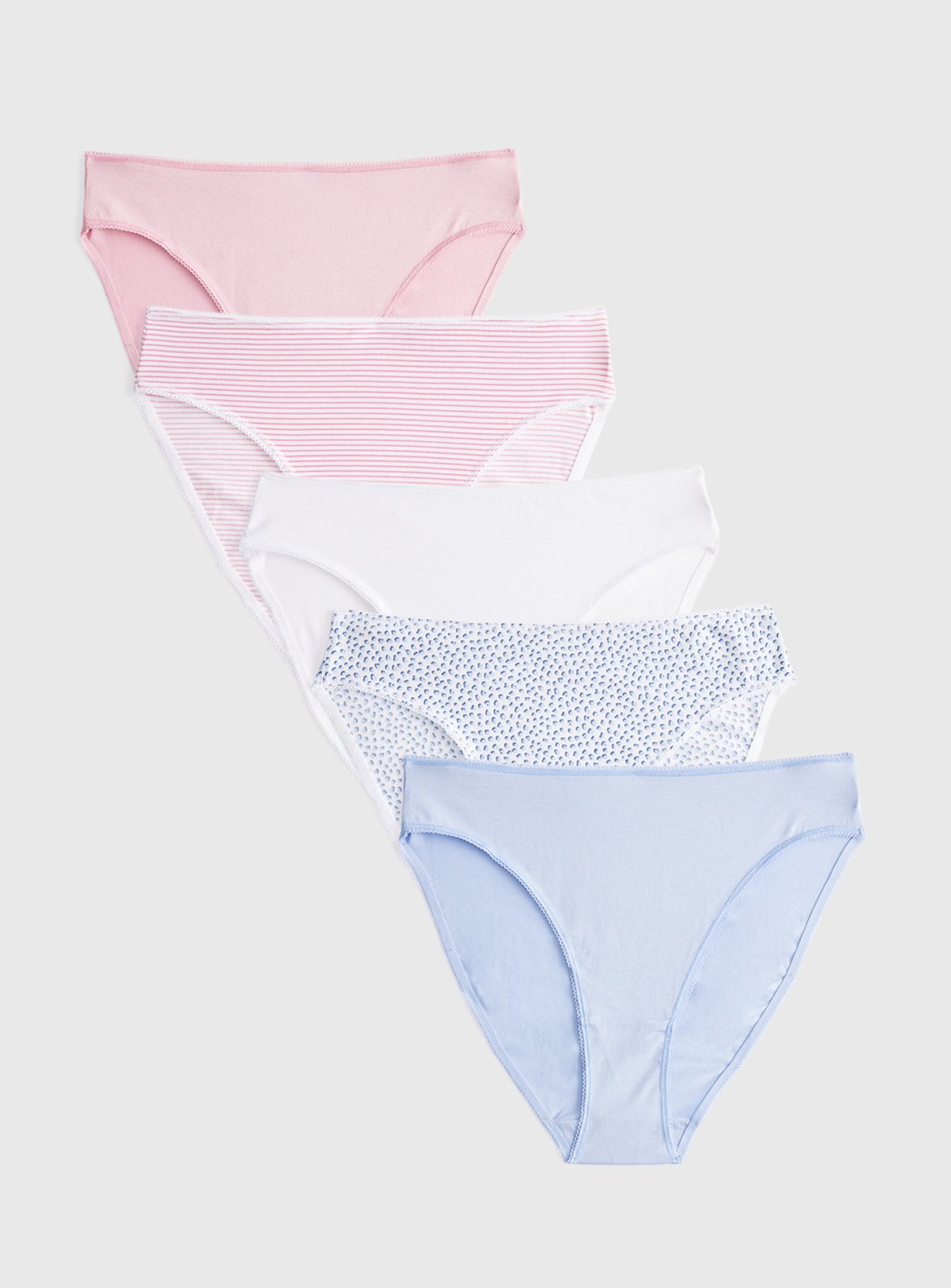 Pink & Blue Spot Stripe Print High Leg Knickers 5 Pack 