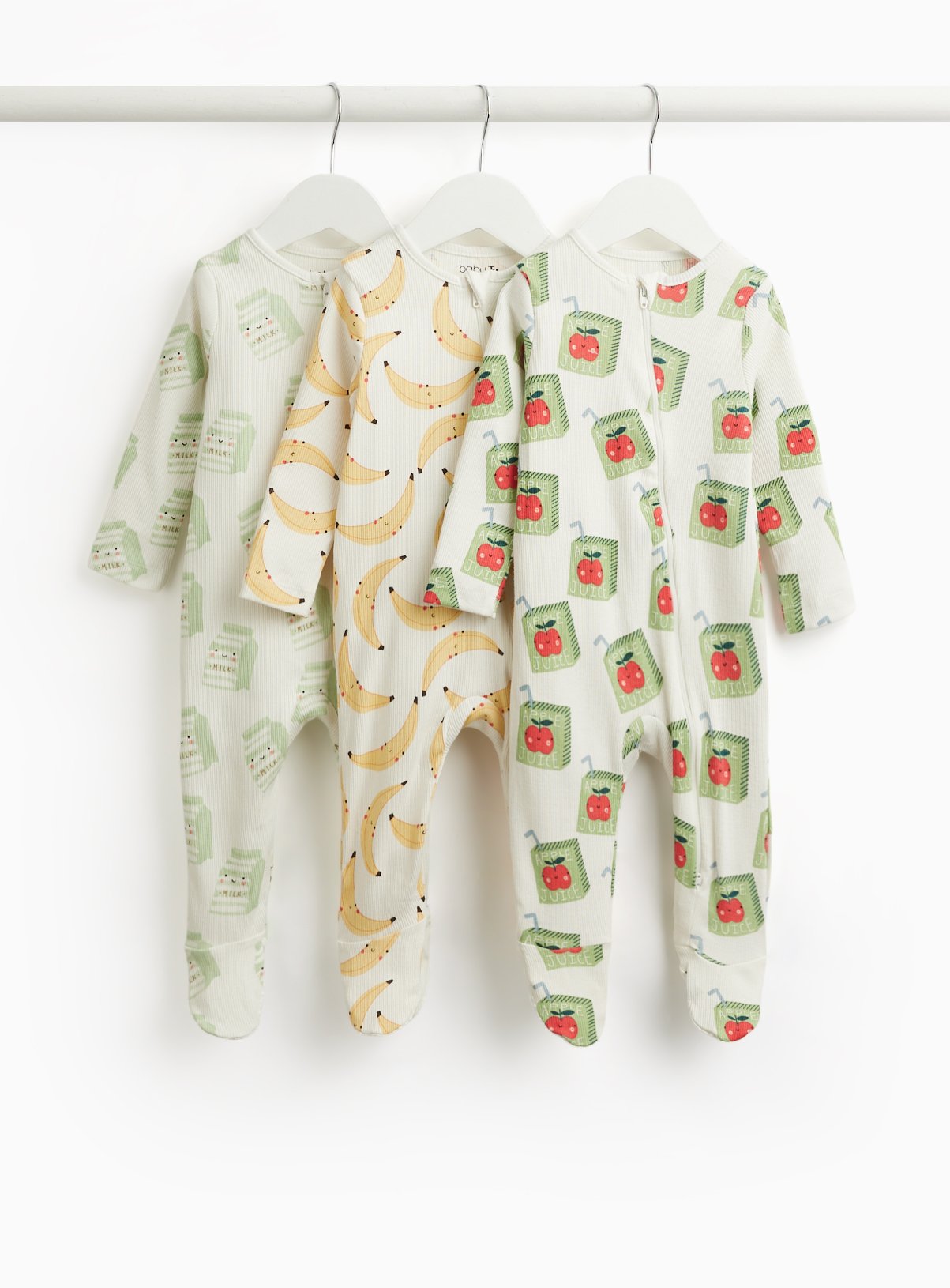 Food Print Ribbed Sleepsuits 3 Pack 6-9 months
