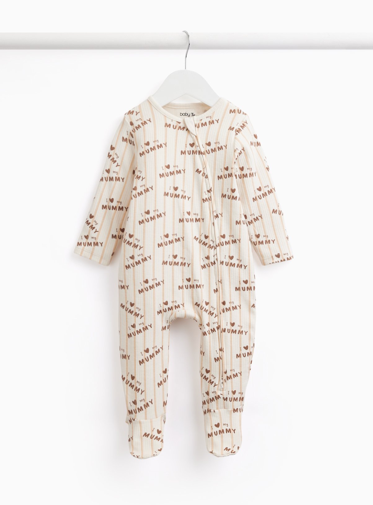 Natural I Heart Mummy Print Sleepsuit Up to 3 mths