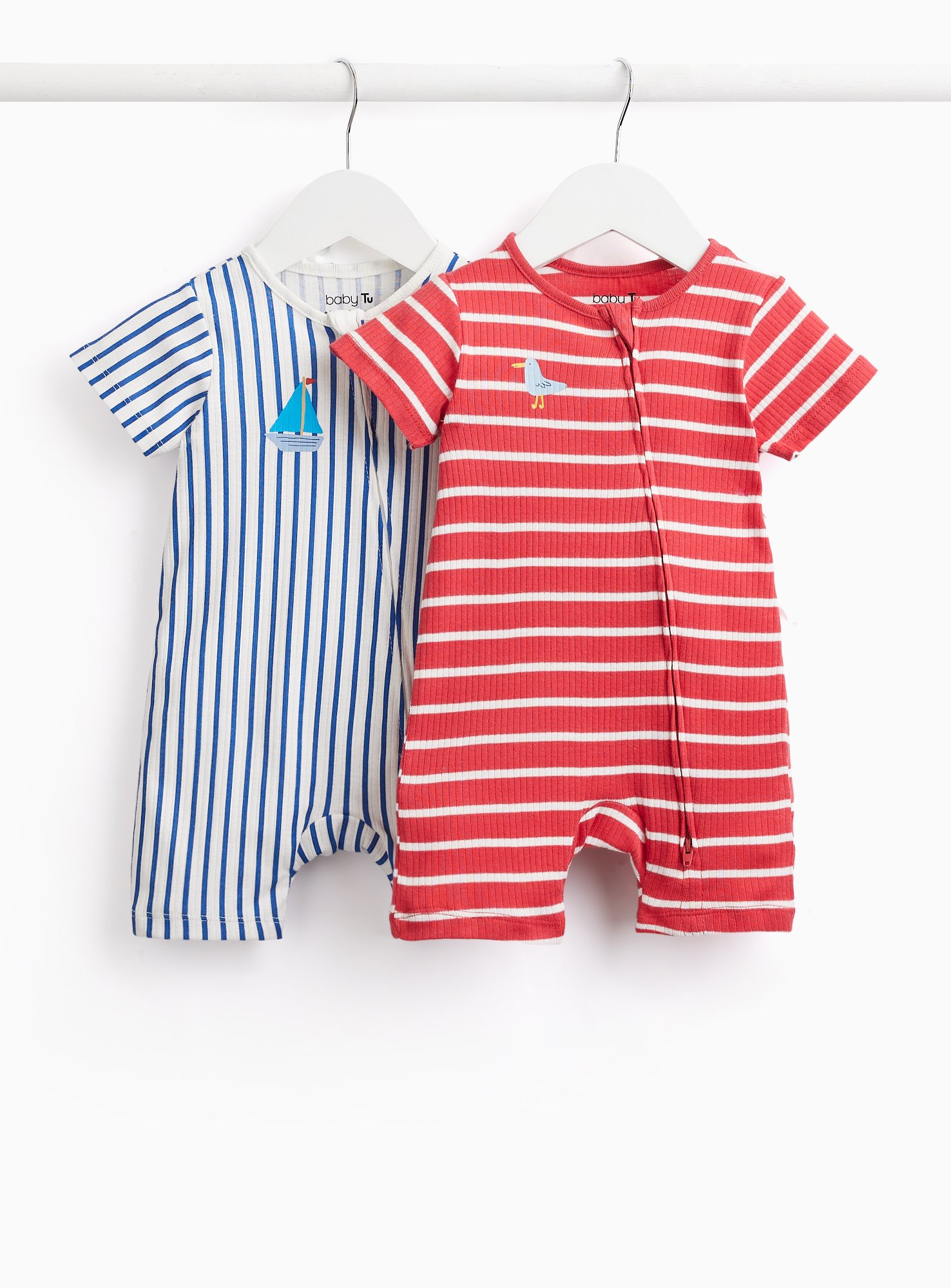 Stripe Print Ribbed Rompers 2 Pack 
