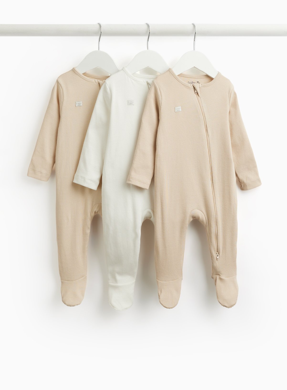 Natural Shades Ribbed Sleepsuits 3 Pack 
