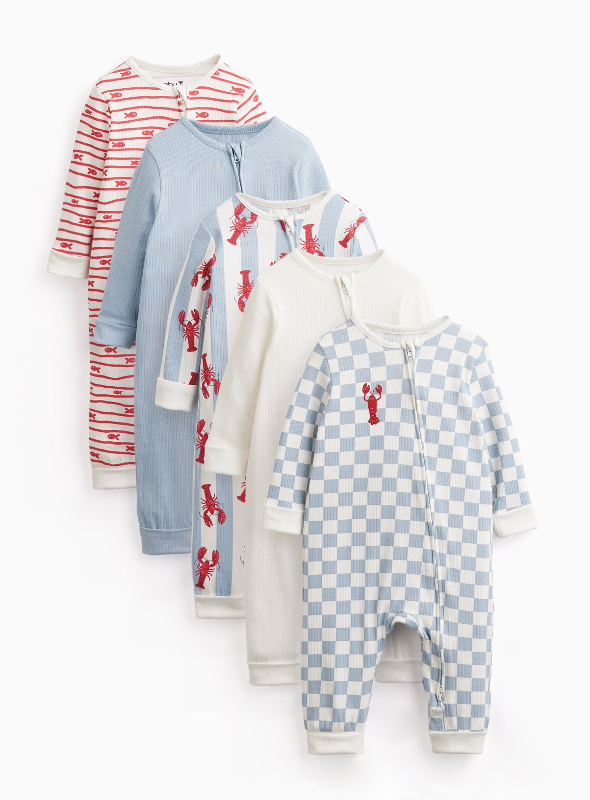 Lobster Print Ribbed Sleepsuits 5 Pack Up to 3 mths