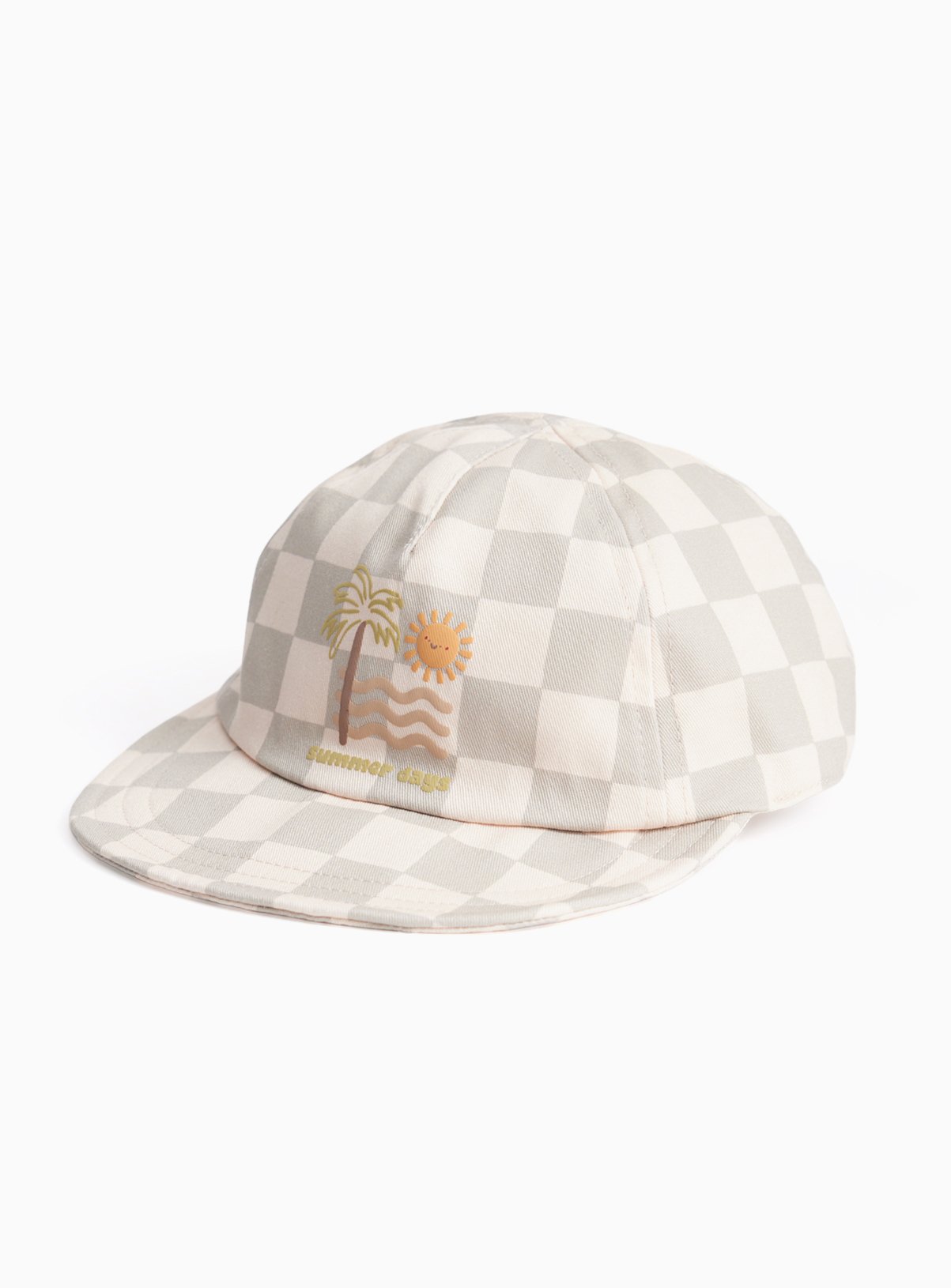 Checkerboard Print Palm Tree Motif Cap 