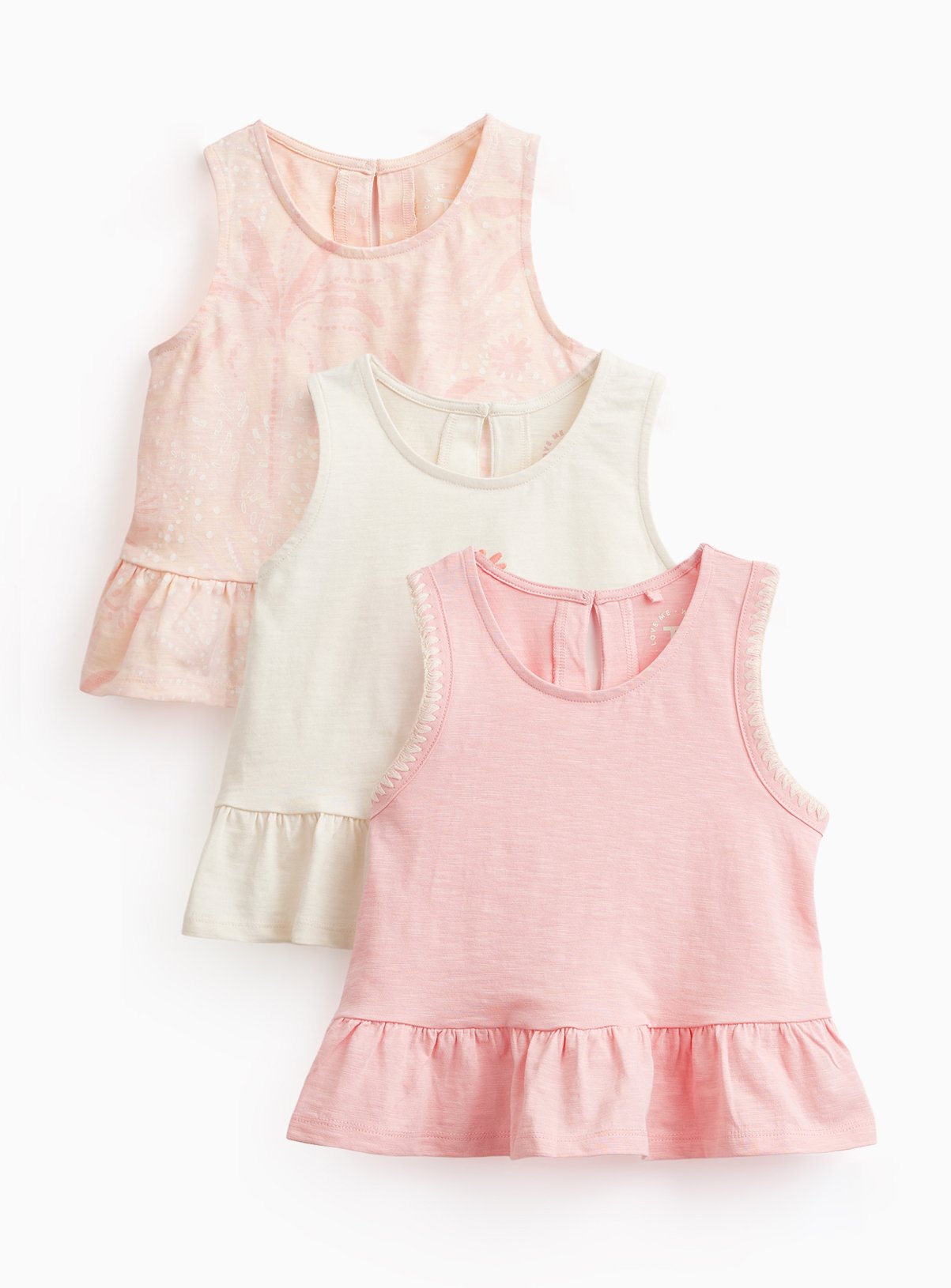 Pink & White Peplum Hem Vest Tops 3 Pack 