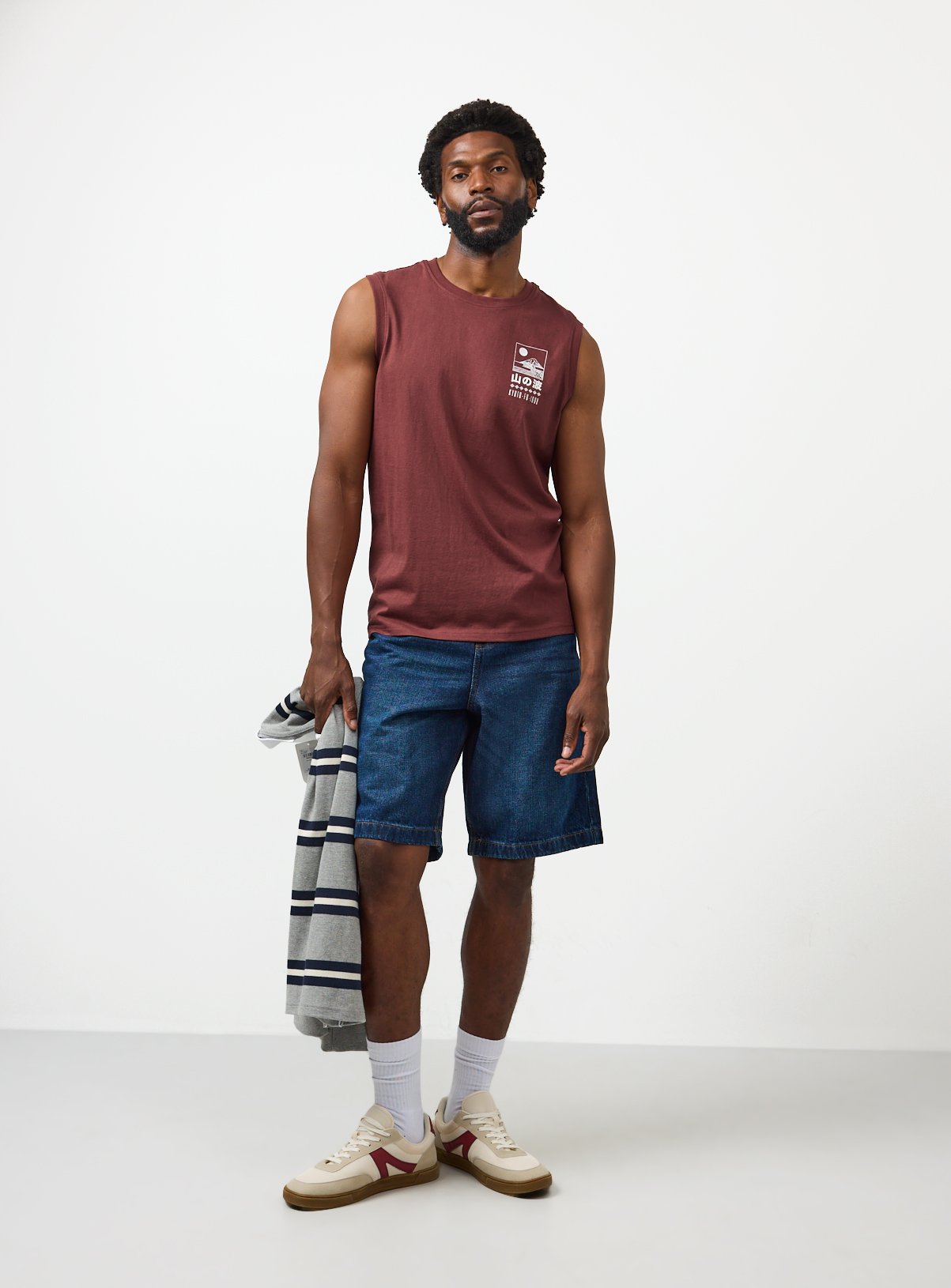 Dark Red Japanese Graphic Tank Vest 
