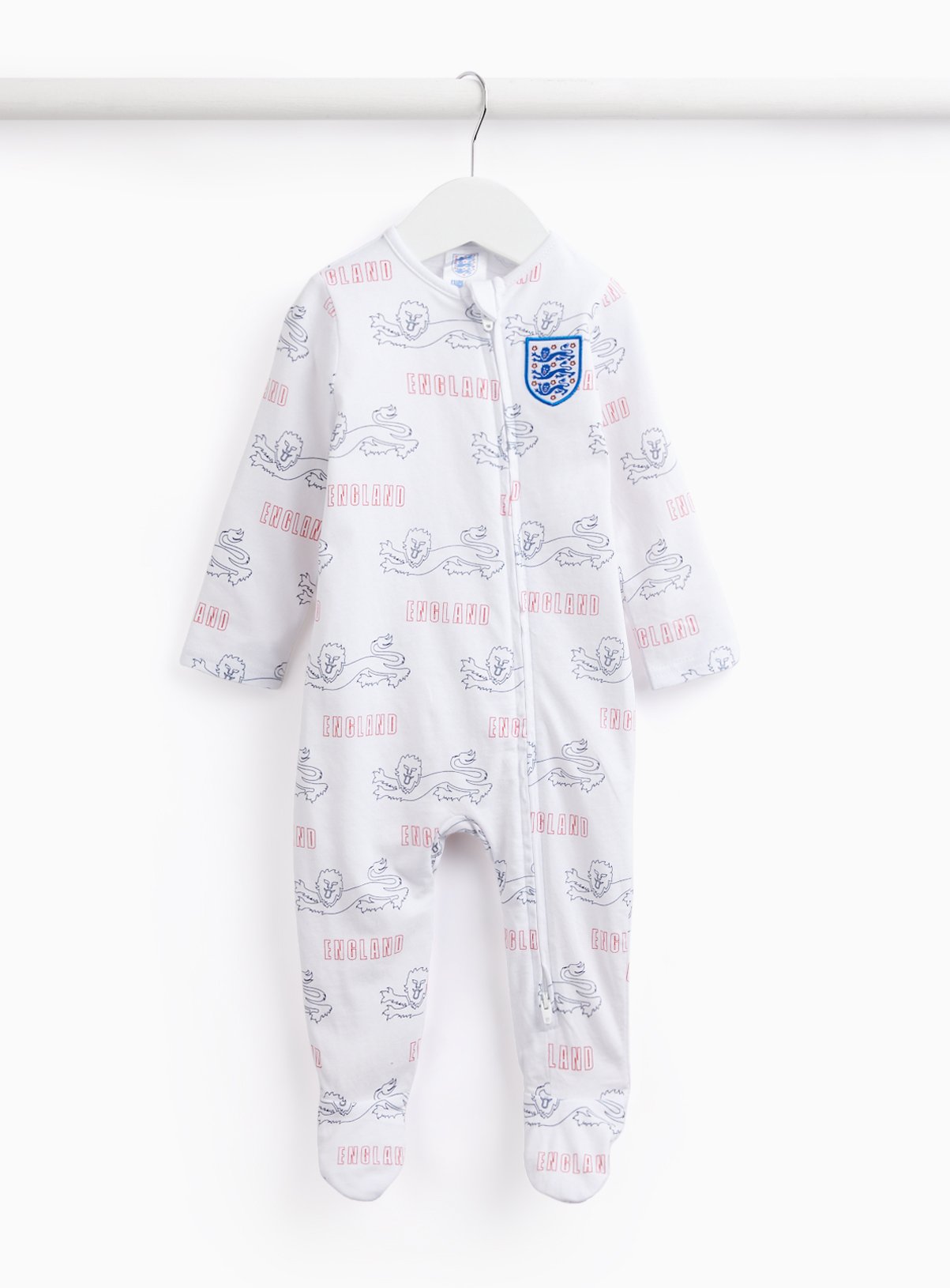 White England Three Lions Football Print Sleepsuit 3-6 months
