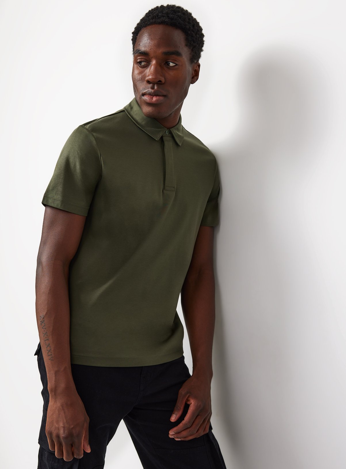 Khaki Supima Cotton Polo Shirt. M