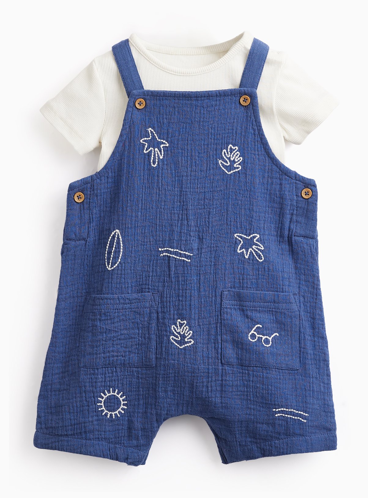 Blue Beach Print Dungarees & Bodysuit Set 18-24 months