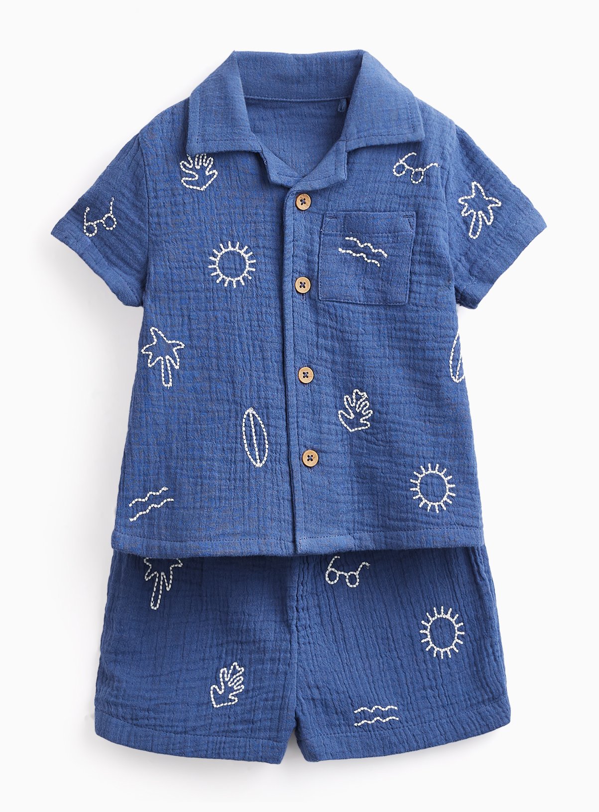 Blue Beach Print Shirt & Shorts Set 