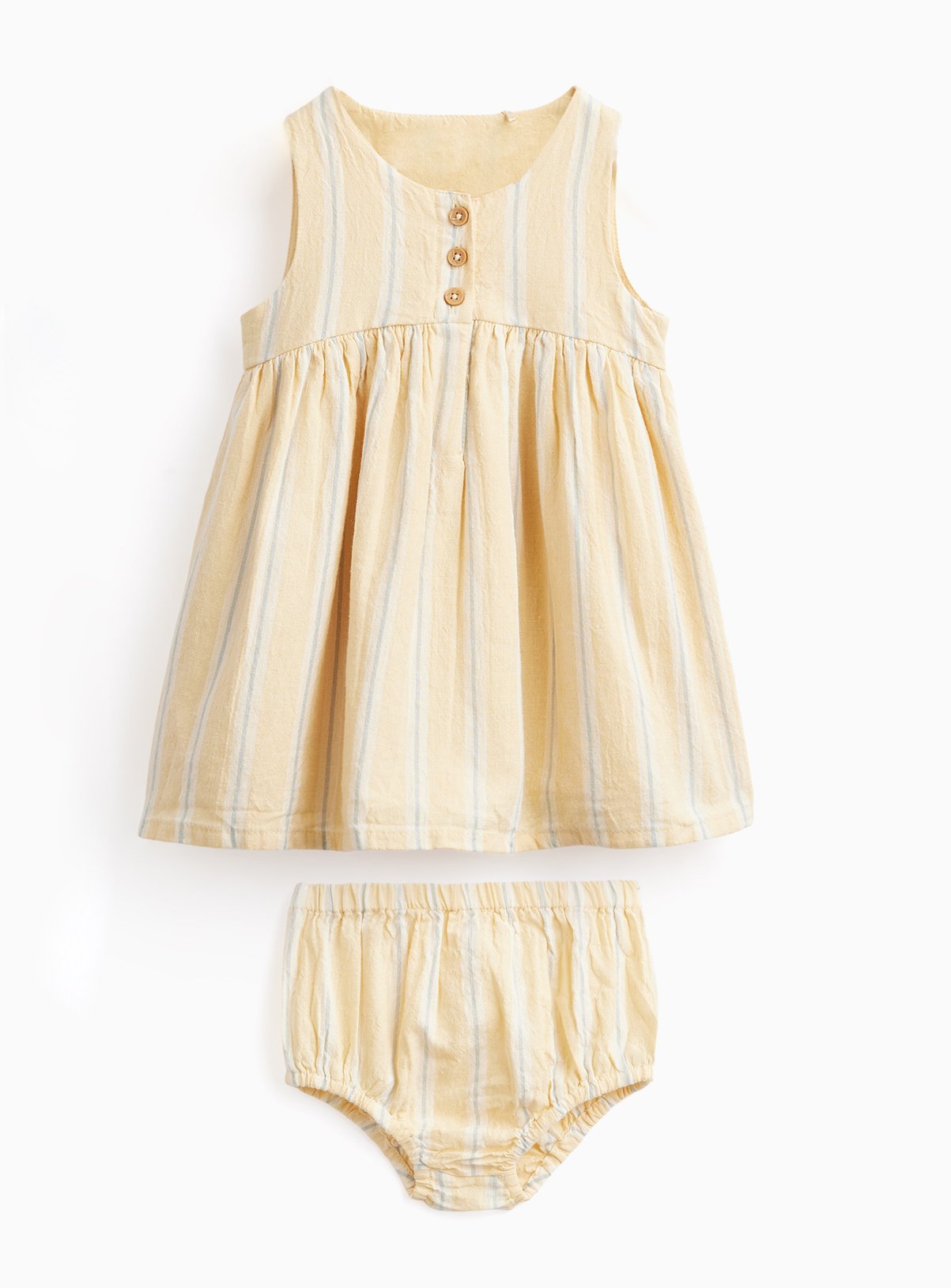 Yellow Stripe Print Sleeveless Dress & Knickers Set 