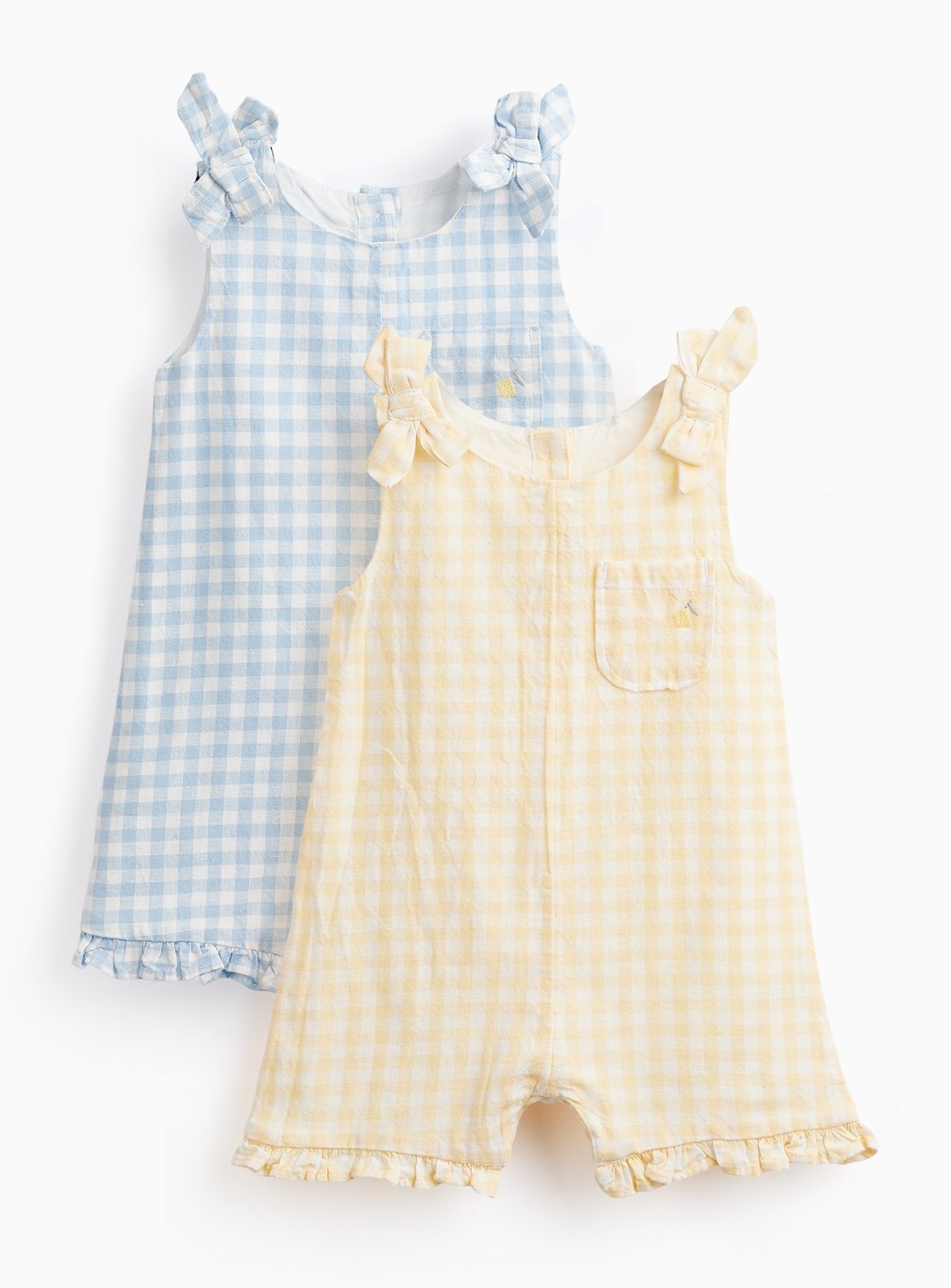 Yellow & Blue Gingham Print Sleeveless Rompers 2 Pack 3-6 months