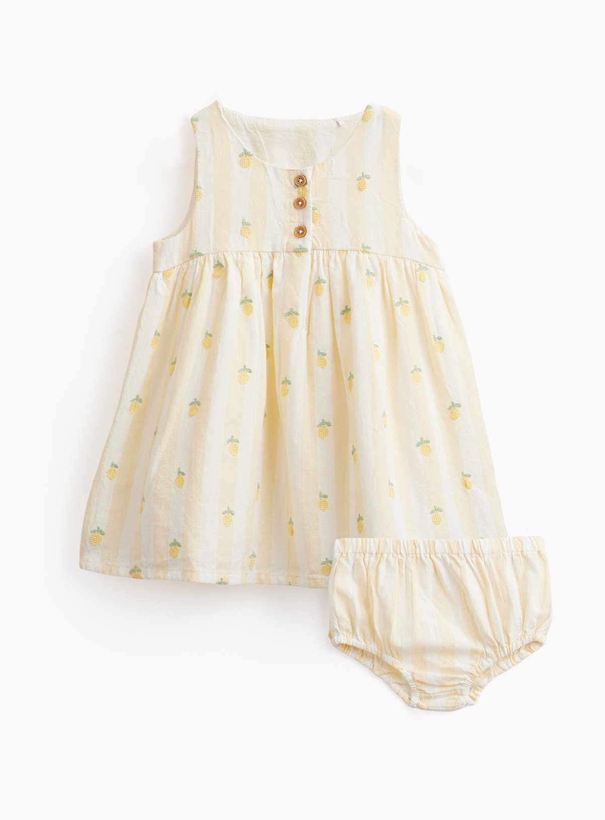 Cream Stripe Lemon Print Sleeveless Dress & Knickers Set 18-24 months