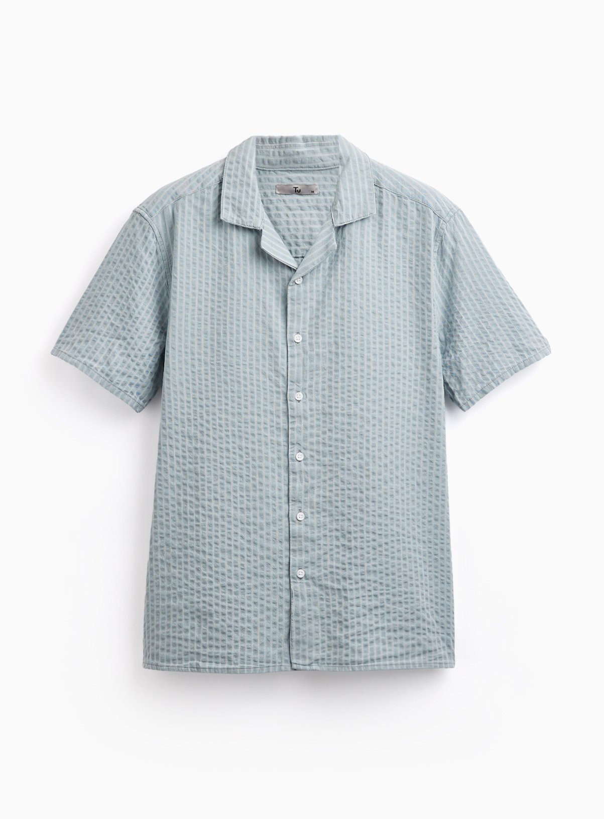 Stripe Print Seersucker Revere Neck Shirt 