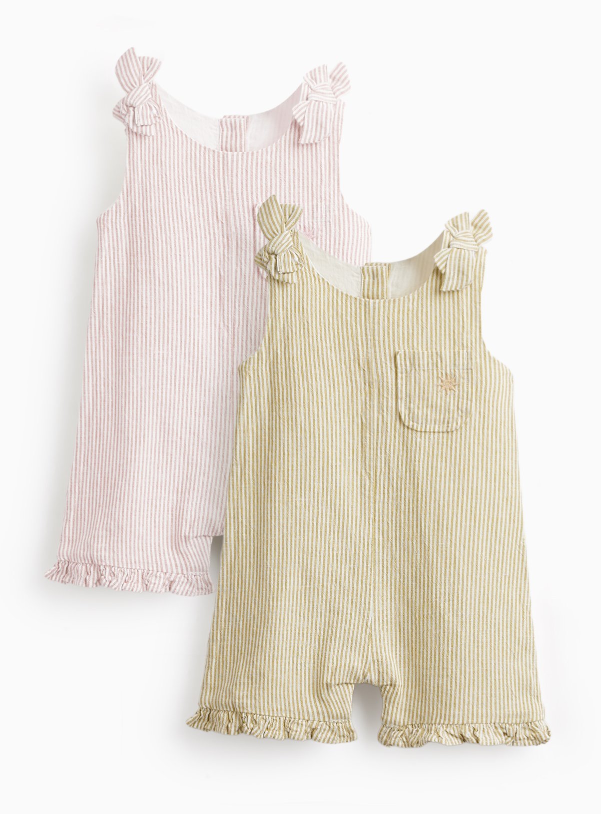Pink & Khaki Botanical Tie Shoulder Rompers 2 Pack 