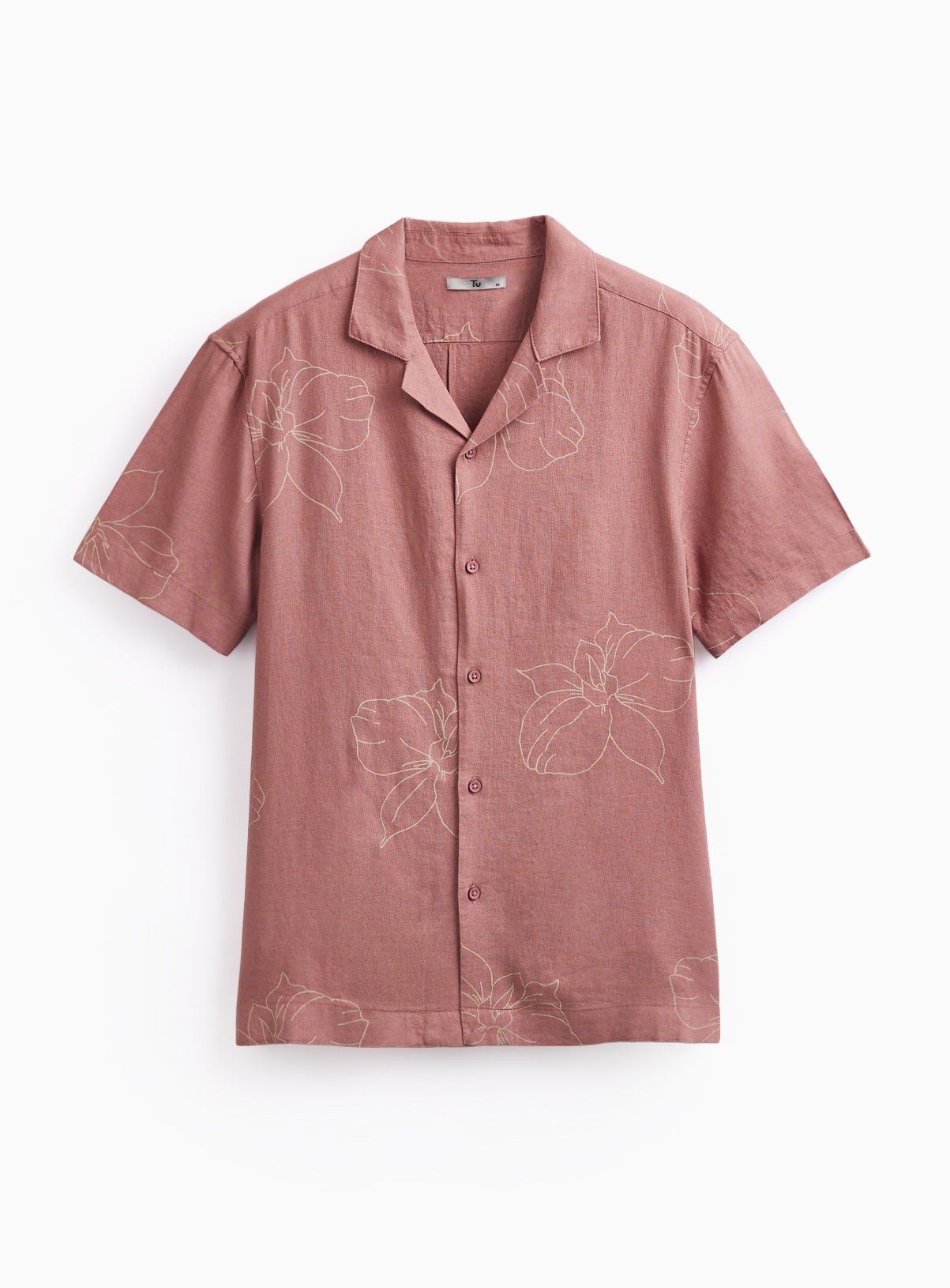 Brown Floral Print Linen Blend Revere Neck Shirt M