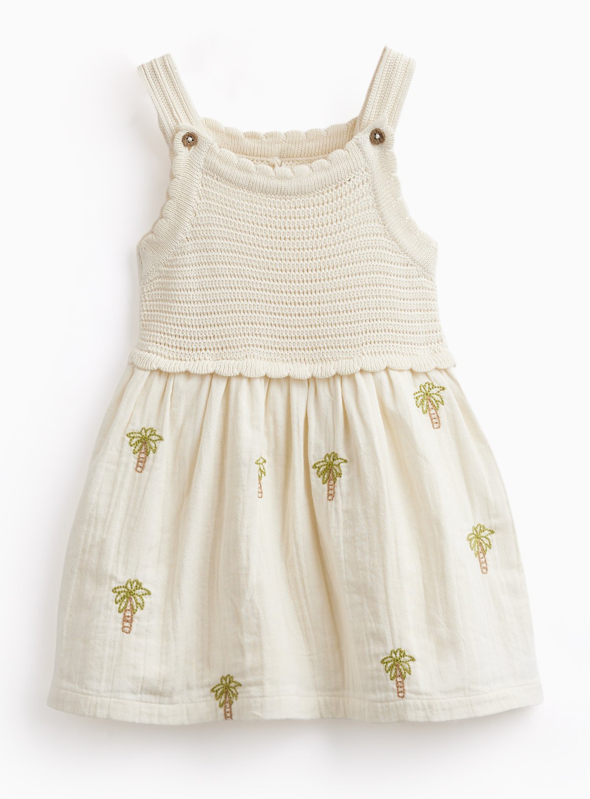 Cream Knitted Palm Tree Detail Twofer Dress 