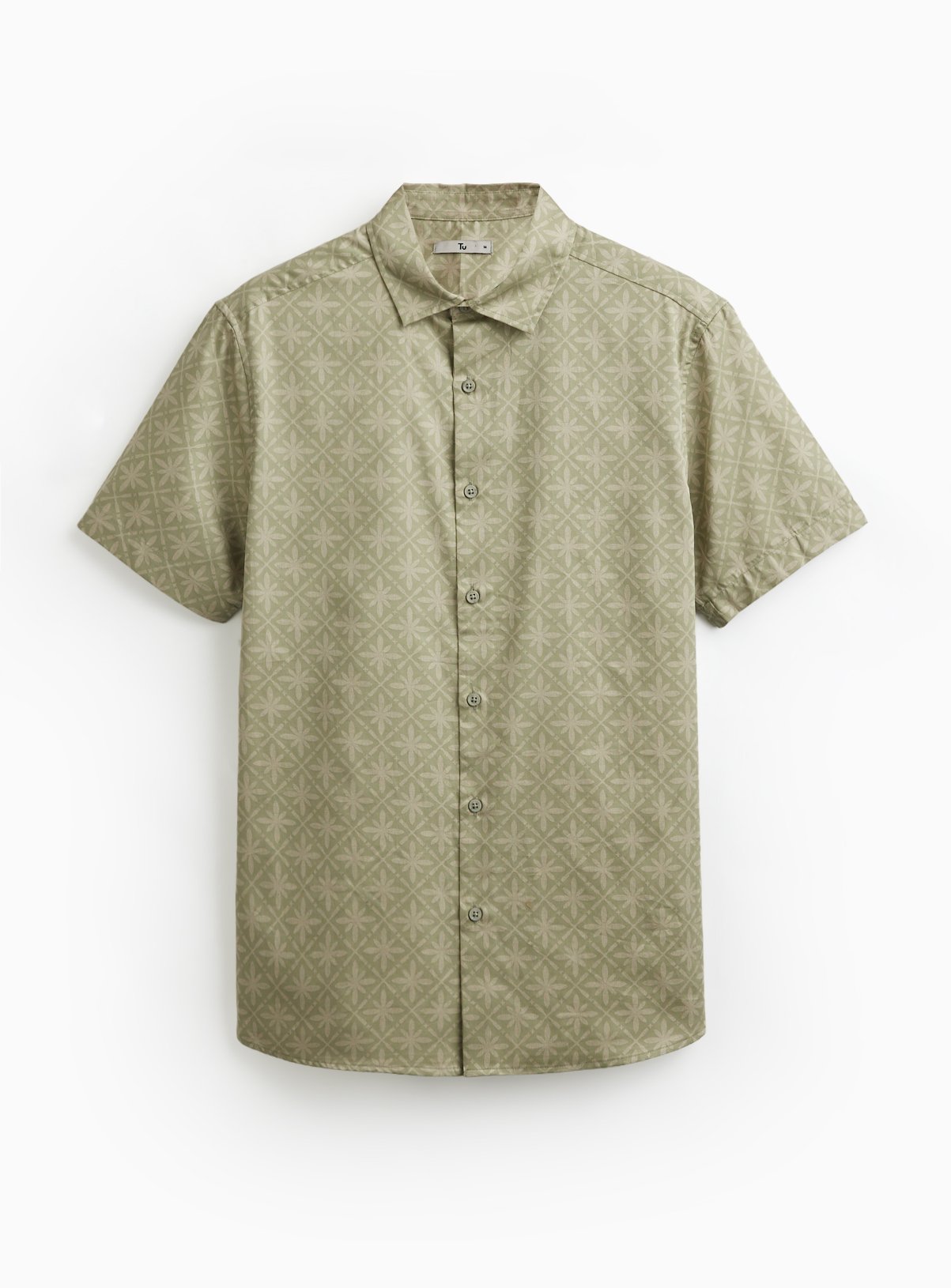 Green Mandala Print Satin Short Sleeve Shirt 