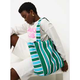Stripe Print Canvas Beach Bag One Size