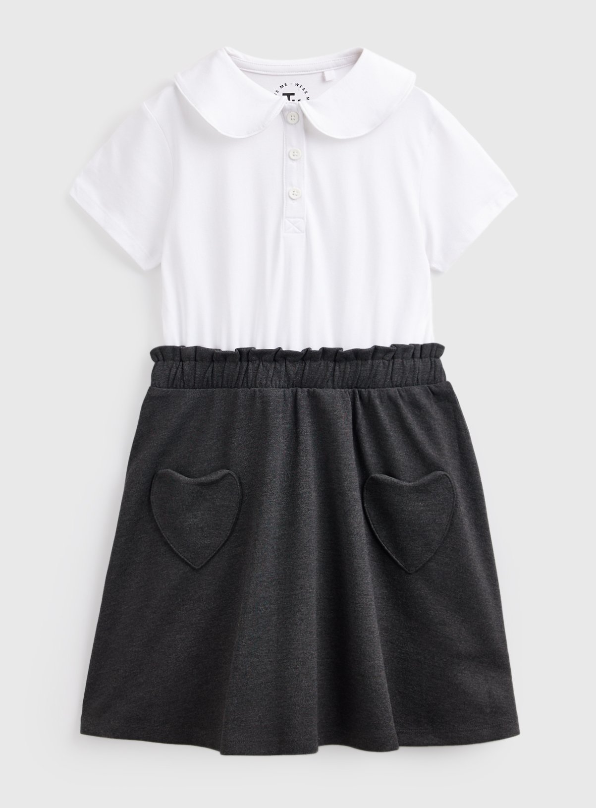 White & Grey Heart Pocket Twofer Dress 