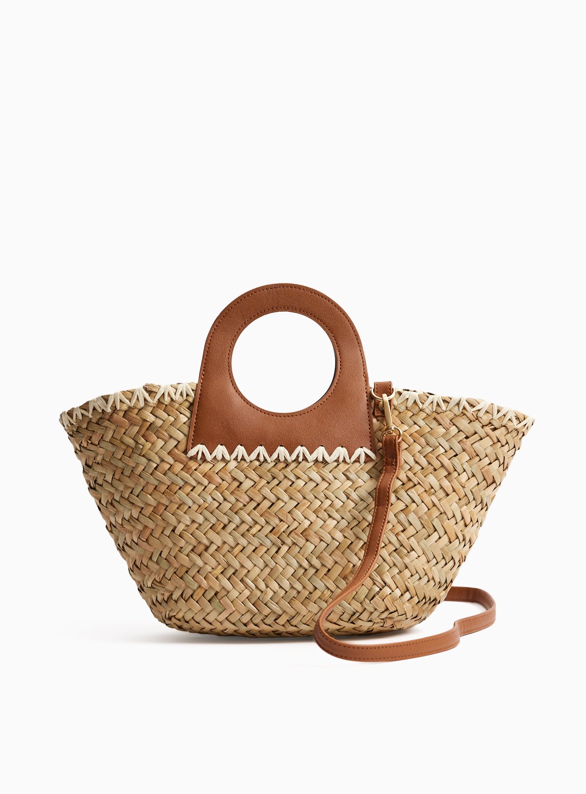 Mini Handheld Straw Bag with Round Handle One Size