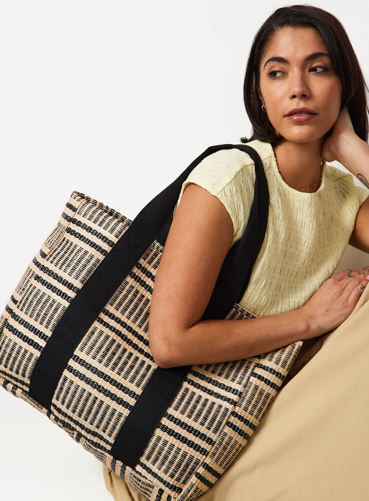 Mono Striped Straw Shopper Bag One Size