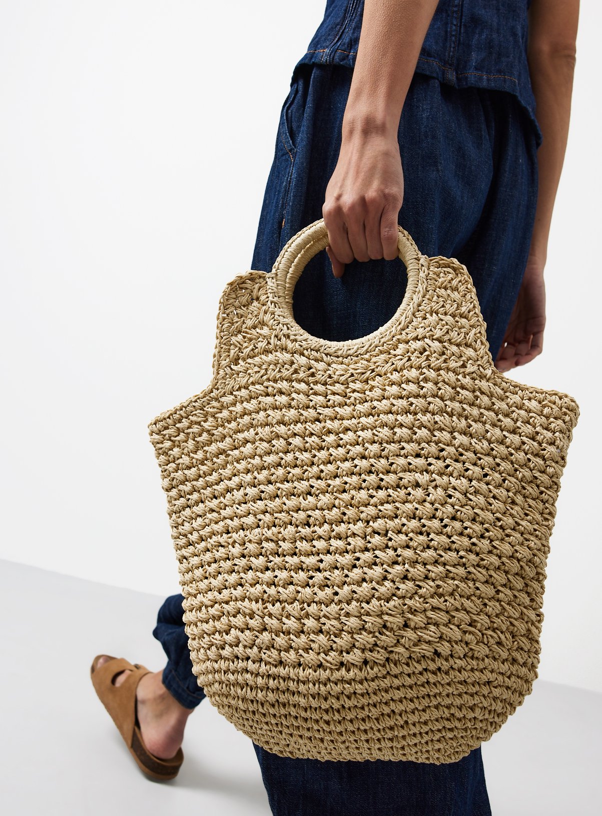 Natural Straw Slouch Bag One Size