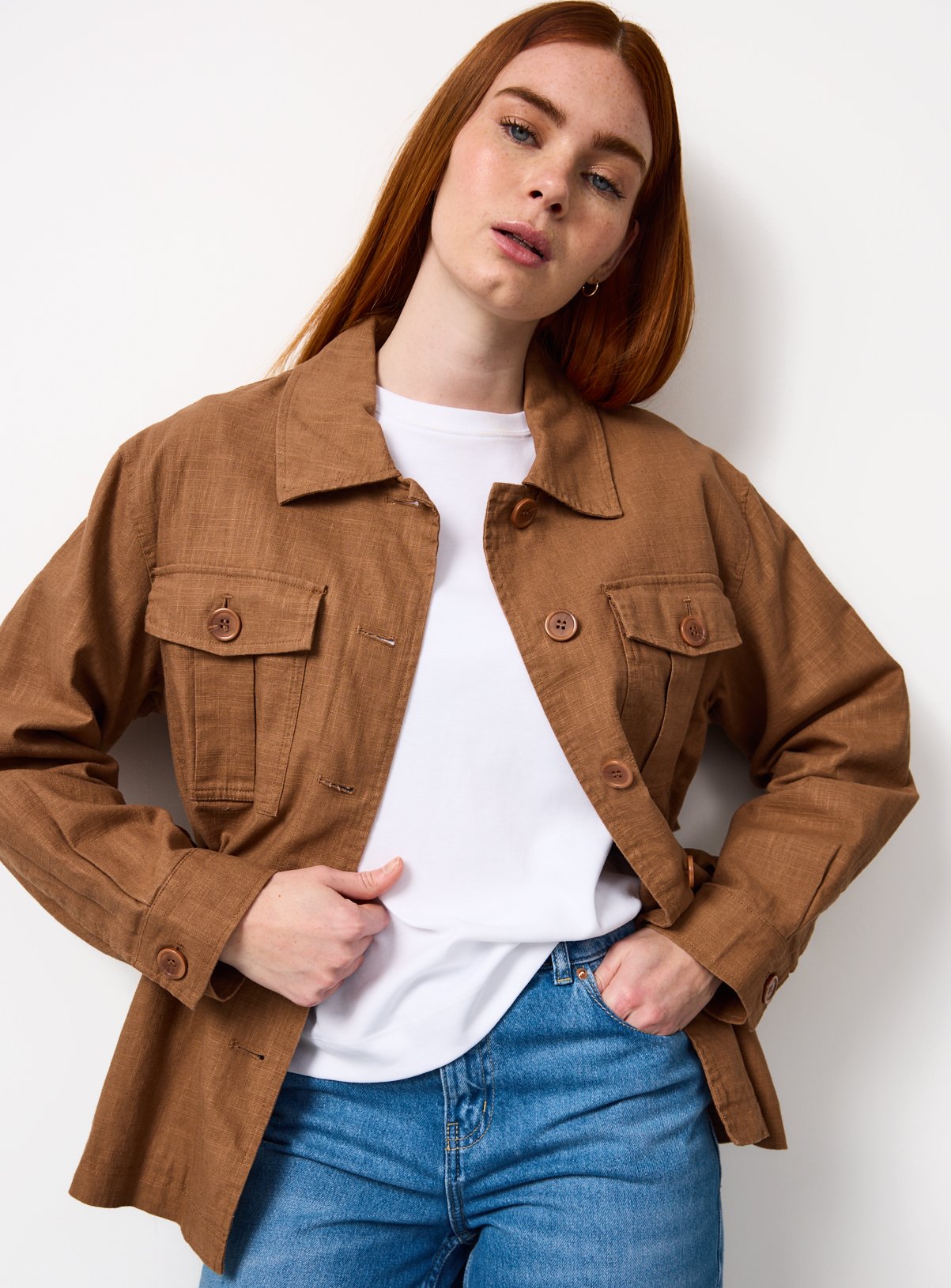 Brown Utility Jacket with Linen XXL