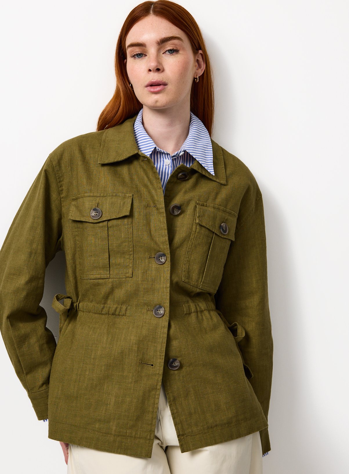 Khaki Utility Jacket with Linen XS