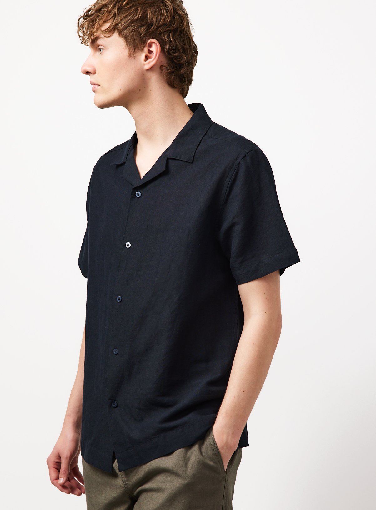 Black Linen Blend Revere Shirt XXXXL